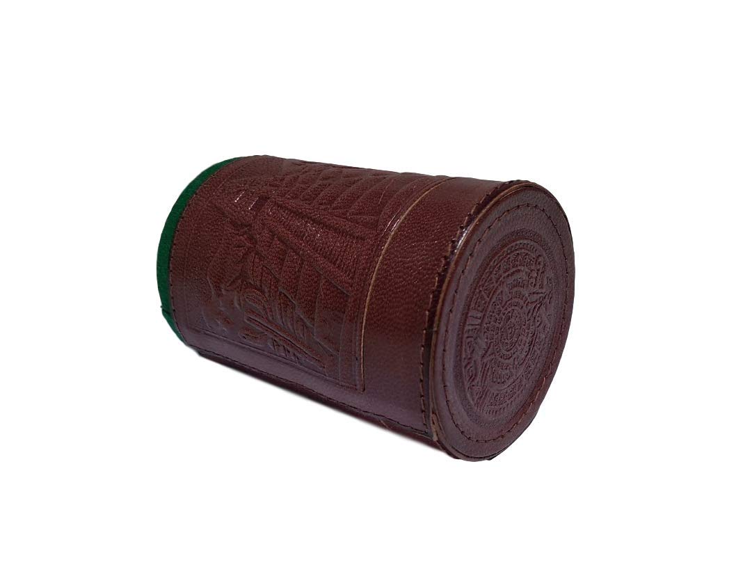 Marquez Premium Poker Dice Game Set with Leather Lined Cup (Cubilete) - 5 Professional Casino Style Dice, Brown, 3.1'' W x 3.5'' H - Perfect for Game Nights, Travel & Spanish-Speaking Players Ages 72+