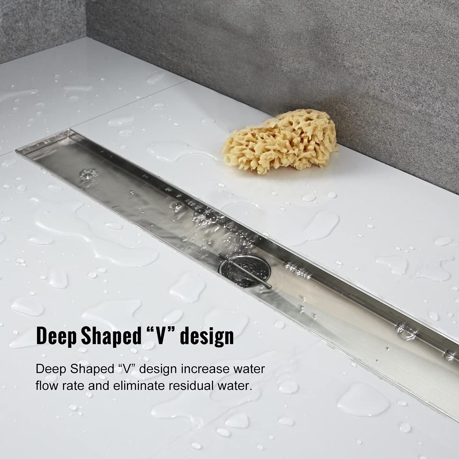 **28 Inch Linear Shower Drain - AISI 304 Stainless Steel with Removable Grate & Hair Catcher - Adjustable Leveling Feet for Bathroom & Wet Room Installation**    *(Perfect for Modern Walk-in Showers, Spa Bathrooms & Wet Room Designs)*
