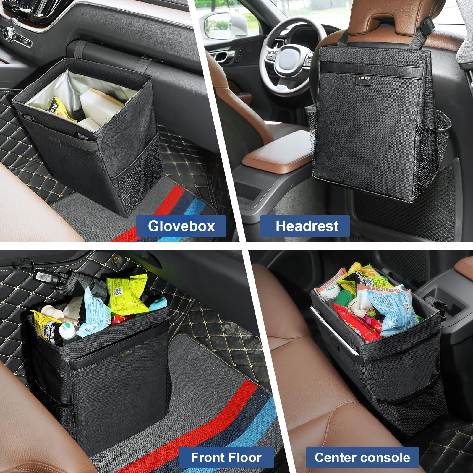 MEIDI Waterproof Magnetic Car Trash Can - Multipurpose Vehicle Garbage Bin for Sedan, SUV & Truck (Black) | Ideal for Road Trips, Commuting & Family Travel