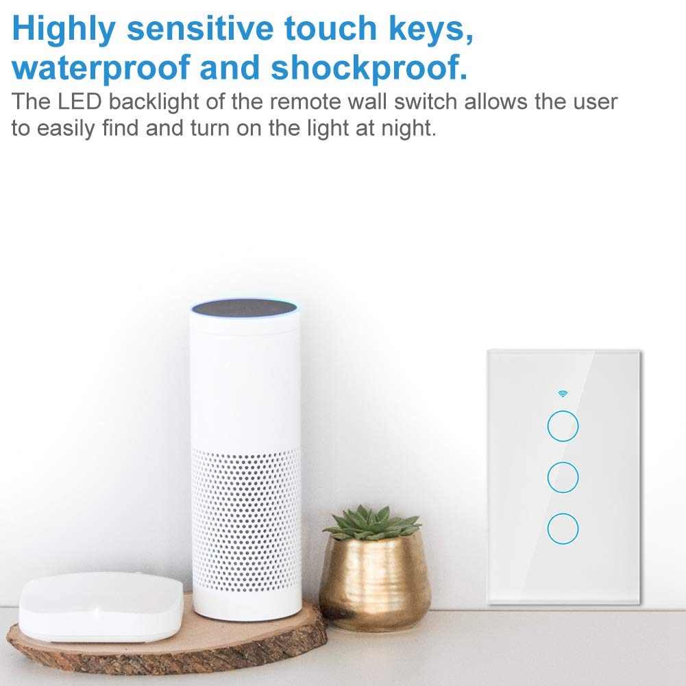 3-Way Smart Light Switch with Remote & Voice Control - Compatible with Google Home & Siri - Wall Mounted Single Circle Design (US White) - Perfect for Home Automation & Smart Lighting Systems