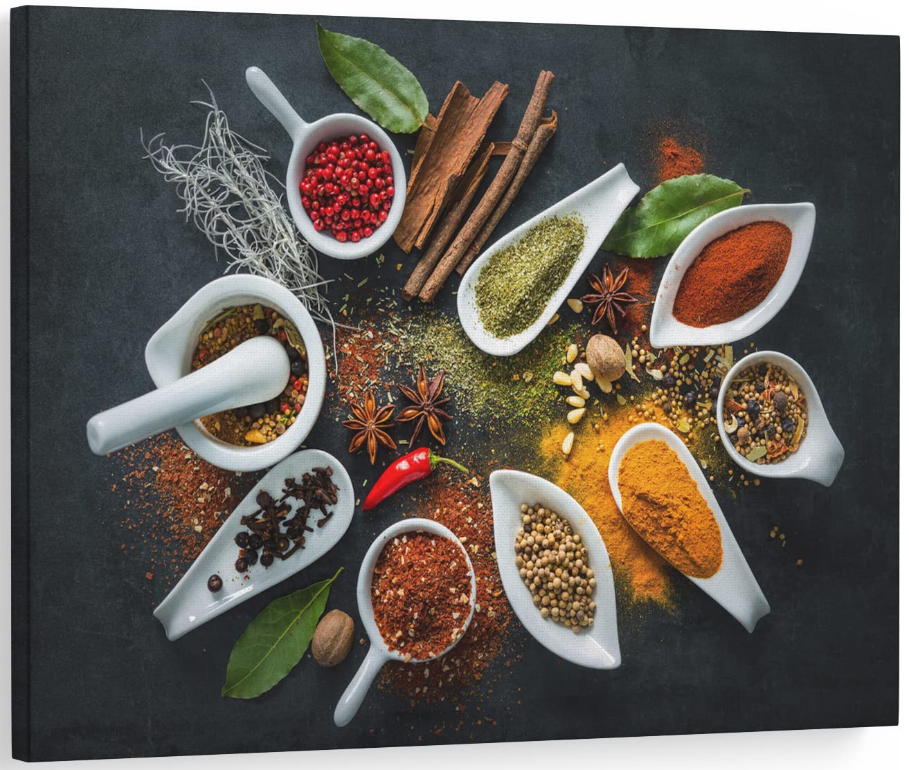 Premium Spice Kitchen Canvas Wall Art - Framed Food & Spoon Prints for Home Decor - 12x18 Inch Wall Decor Perfect for Living Room, Dining Room & Restaurant Decoration