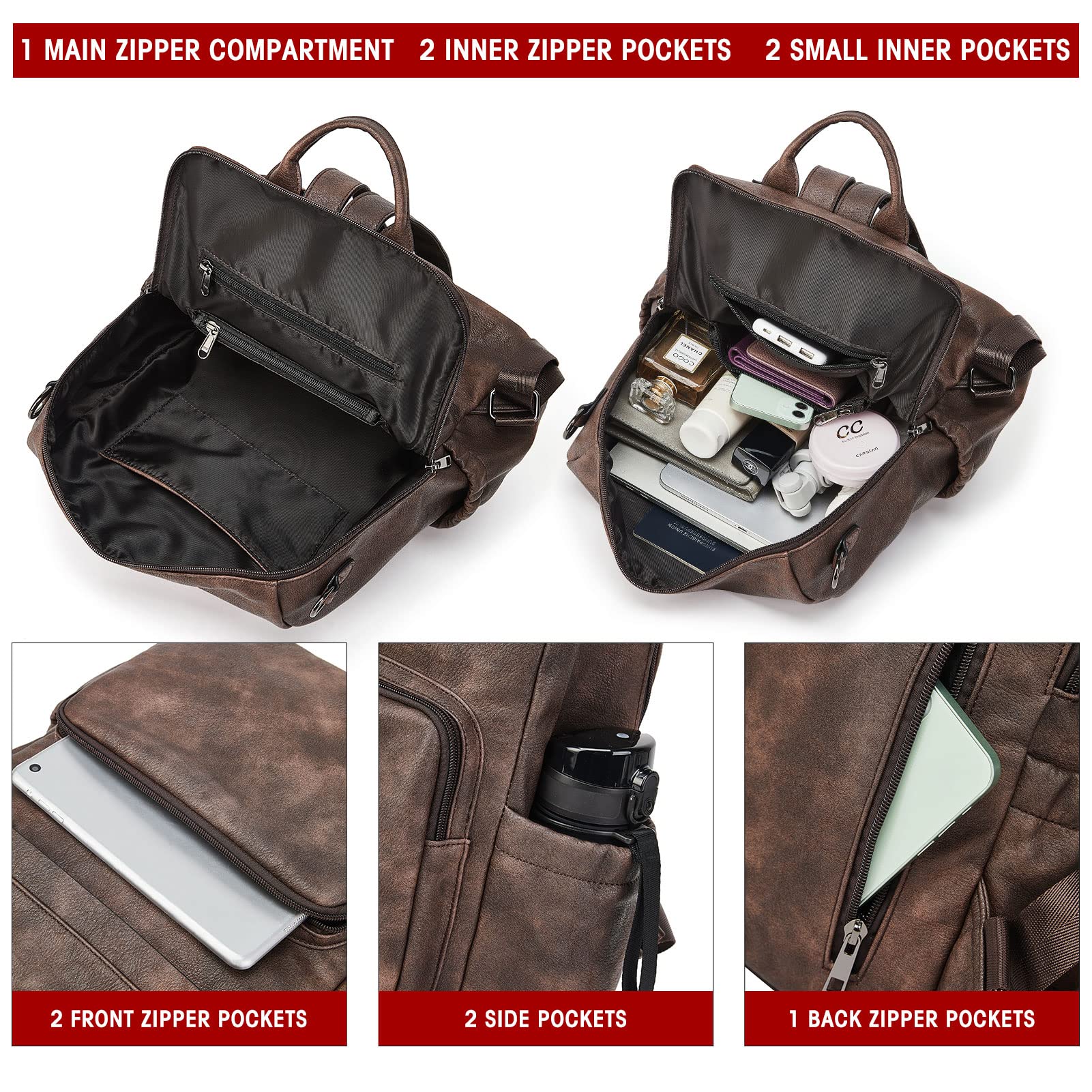 Stylish Leather Convertible Backpack Purse for Women - Large Fashion Designer Shoulder Bag for Travel, Work & Daily Use
