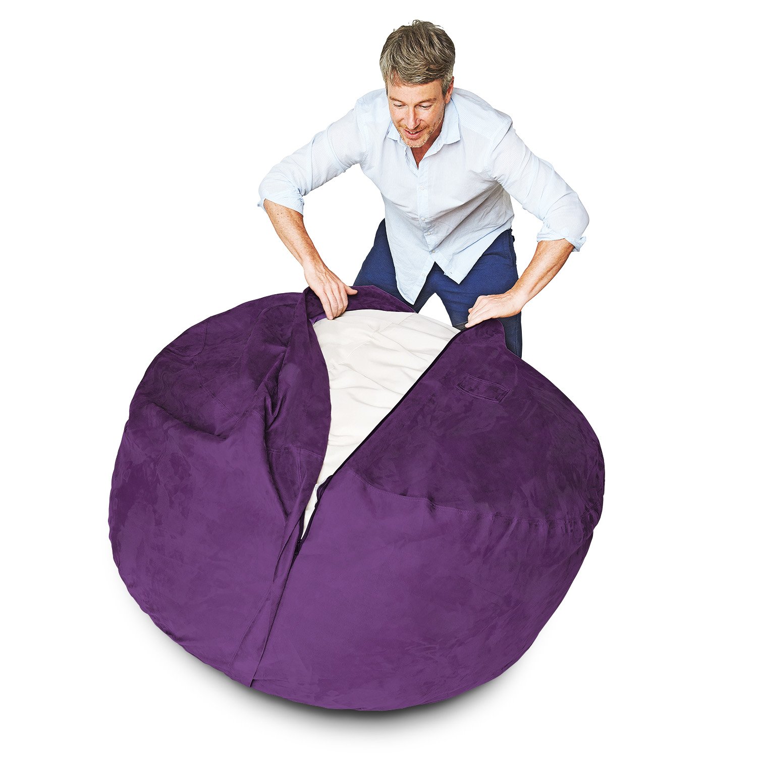 Luxury Microsuede Bean Bag Cover - Machine Washable 4-Foot Replacement Outer Shell with Purple Inlay | Perfect for Living Room, Game Room & Dorm Decor | Soft & Durable Furniture Upgrade