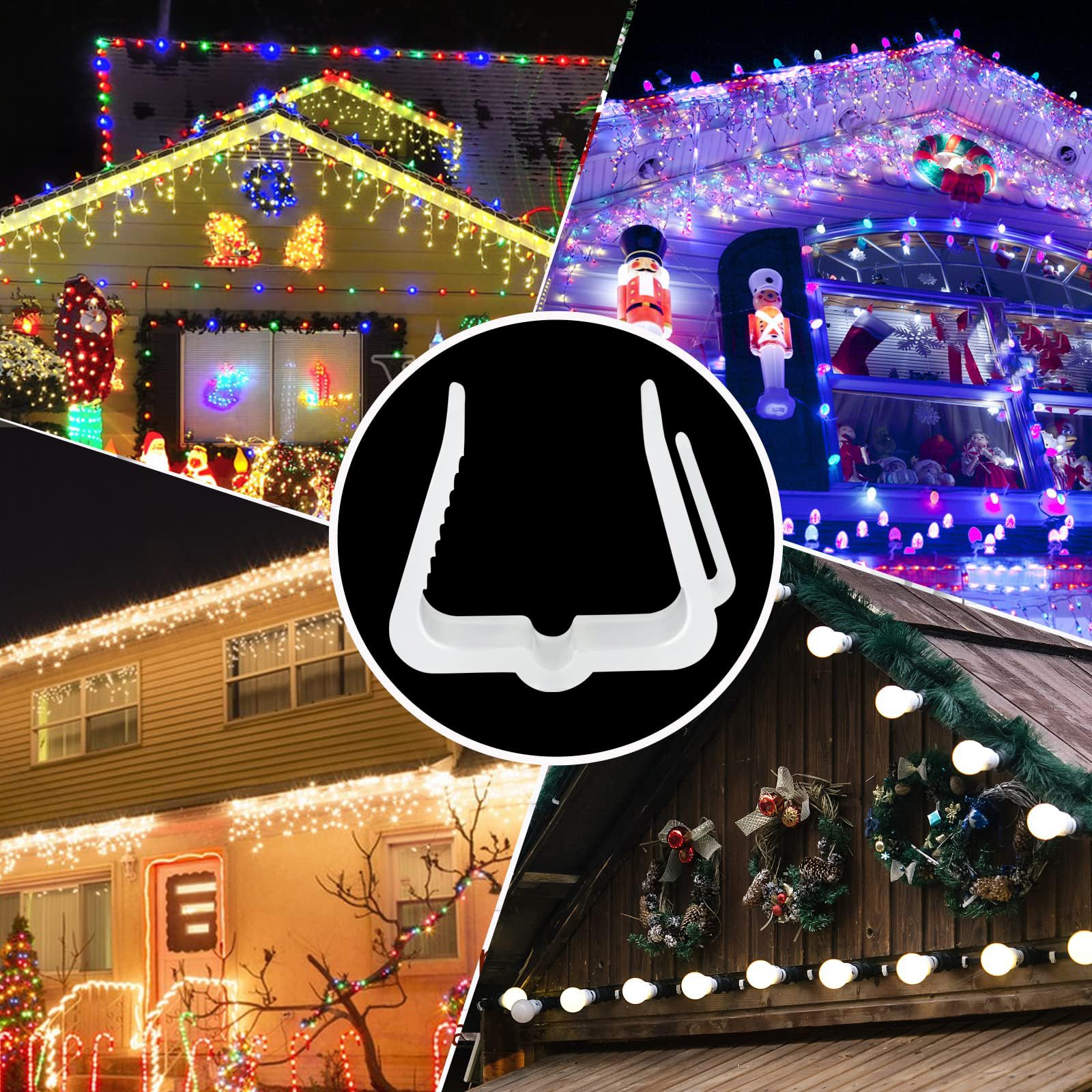 200PCS Christmas Light Clips for Fascia Board & Deck Banister - Heavy Duty Plastic Hangers for Indoor/Outdoor Holiday Lights (Fits 1