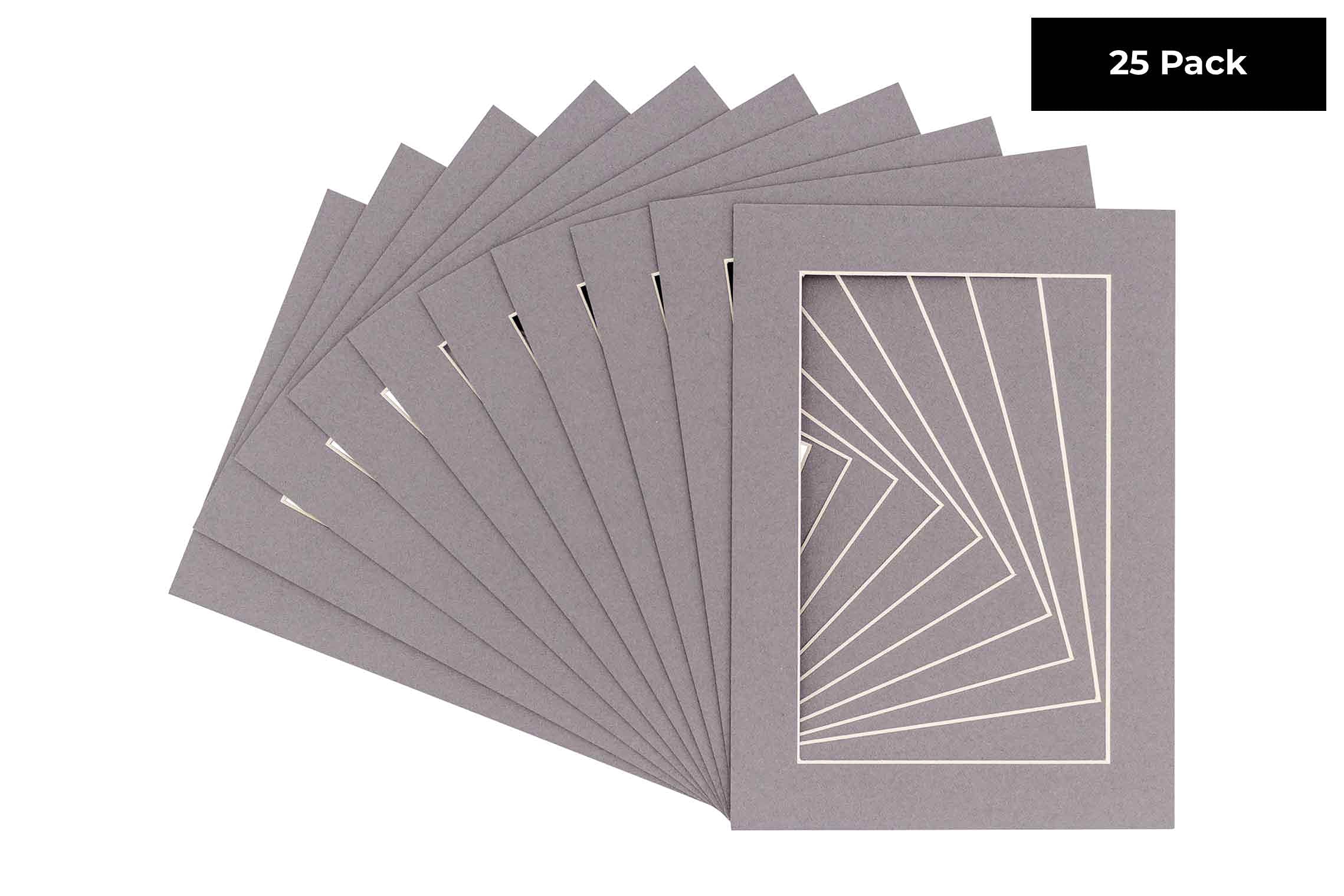 8x10 Acid-Free Precut Charcoal Mat Board for 5x7 Photos - Bevel Cut Picture Mat for 8x10 Frames - Pack of 25 Archival Quality Display Mats - Perfect for Framing Art, Photos & Certificates in Home, Office or Gallery