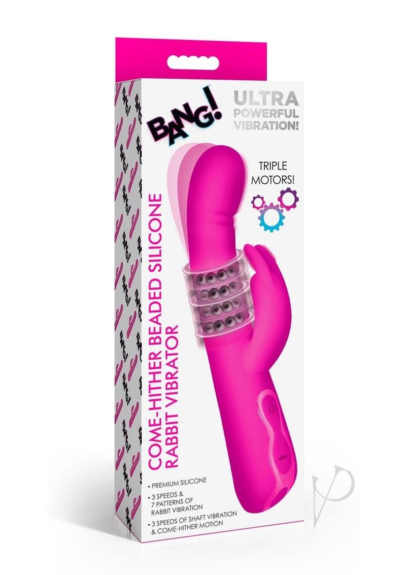Bang! Come Hither Beaded Rechargeable Silicone Rabbit Vibrator - Pink | Waterproof G-Spot & Clitoral Stimulator for Women | Perfect for Solo Play & Couples Intimacy