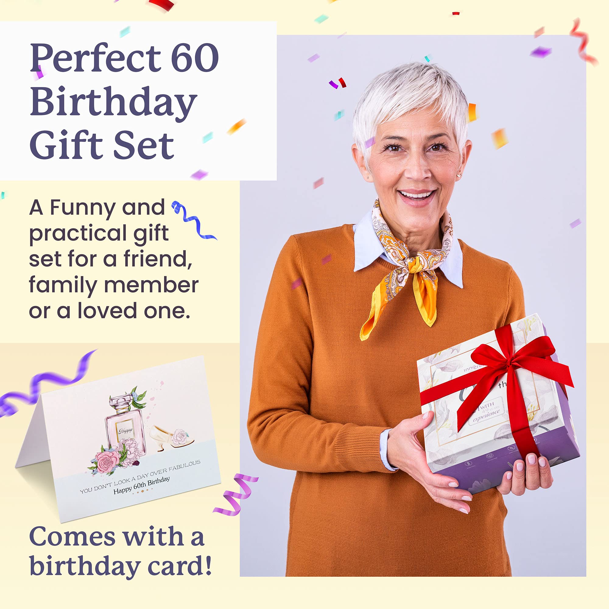 Funny 60th Birthday Wine Gift Set for Women - Perfect 60 Year Old Gifts for Her, Mom, Grandma, Wife, Sister, Aunt & Coworker | Great for Birthday Parties, Retirement Celebrations & Milestone Gifts