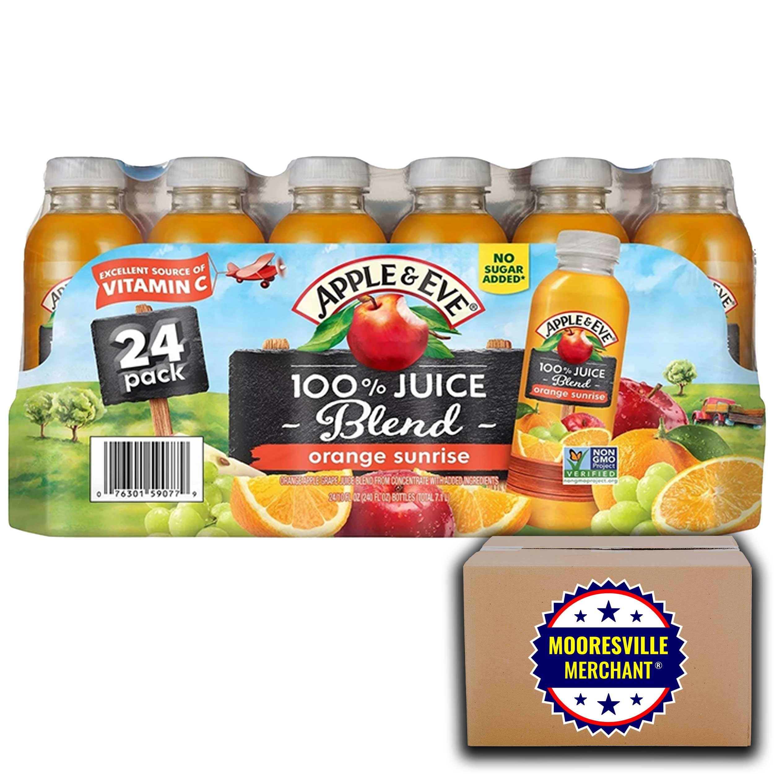 Apple & Eve 100% Pure Orange Sunrise Juice Blend - 10 fl oz Bottles (Pack of 24) | No Added Sugar | Kids Lunch Box & Family Picnic Essential | Mooresville Merchant Decal Included