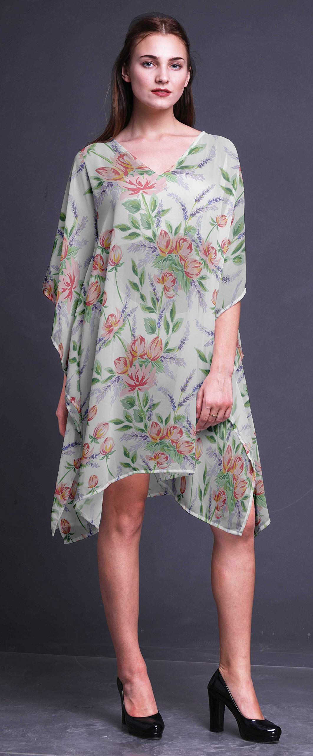 Bimba Women's Short Caftan Midi Dress - Beach Cover Up, Swimwear Wrap, Boho Summer Dress for Pool, Vacation & Resort Wear