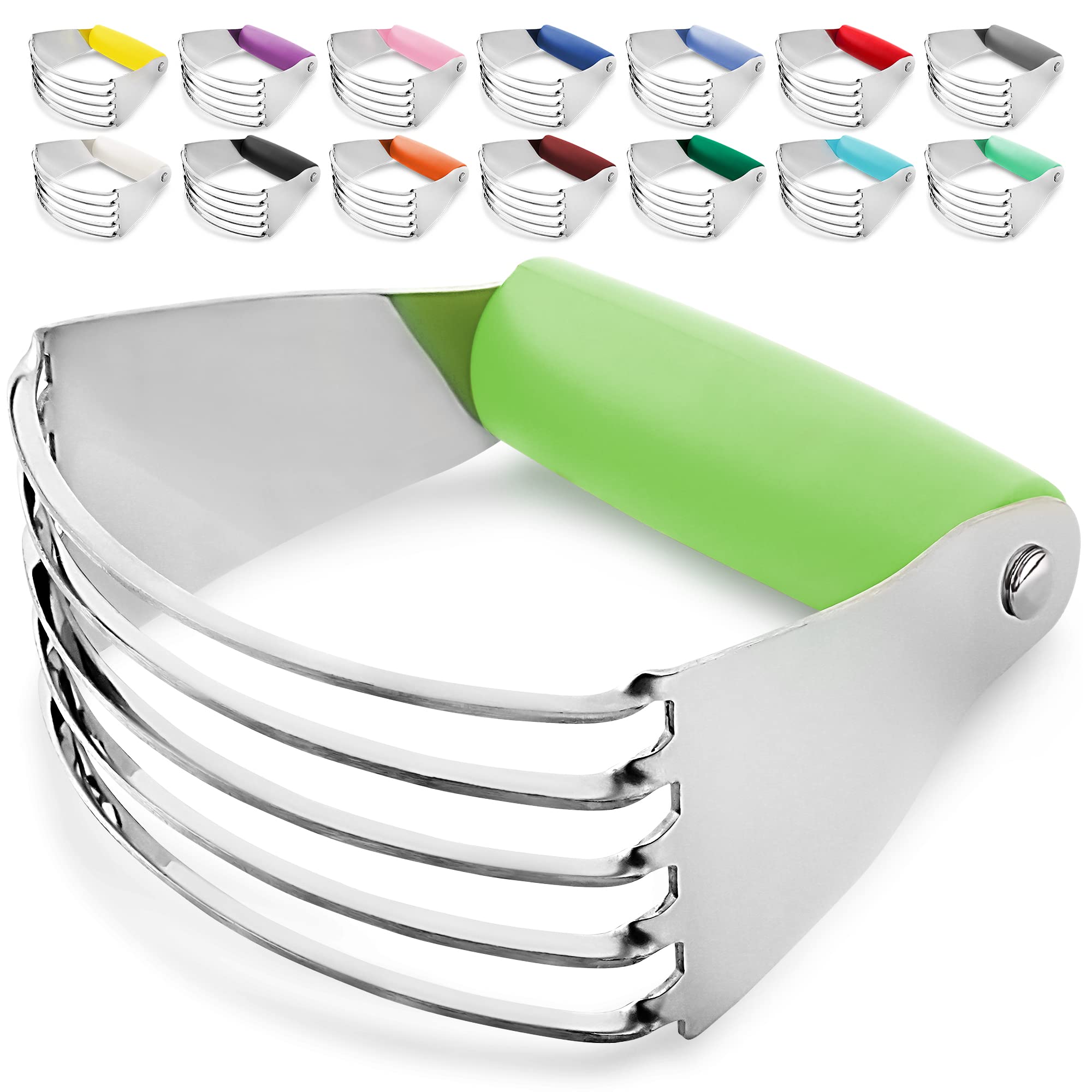 Premium Stainless Steel Dough Blender & Pastry Cutter - Heavy Duty Baking Tool with Sharp Blades for Pie Crusts, Cookies & Biscuits | Ideal for Home Bakers & Professional Kitchens | by Zulay Kitchen in Light Green