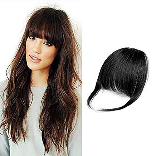 Wizme Clip-On Clip-In Front Hair Bang Fringe Hair Extension for Girls (Black) - Natural Looking Fake Bangs for Instant Hairstyle Change | Perfect for Cosplay, Costume Parties & Everyday Fashion