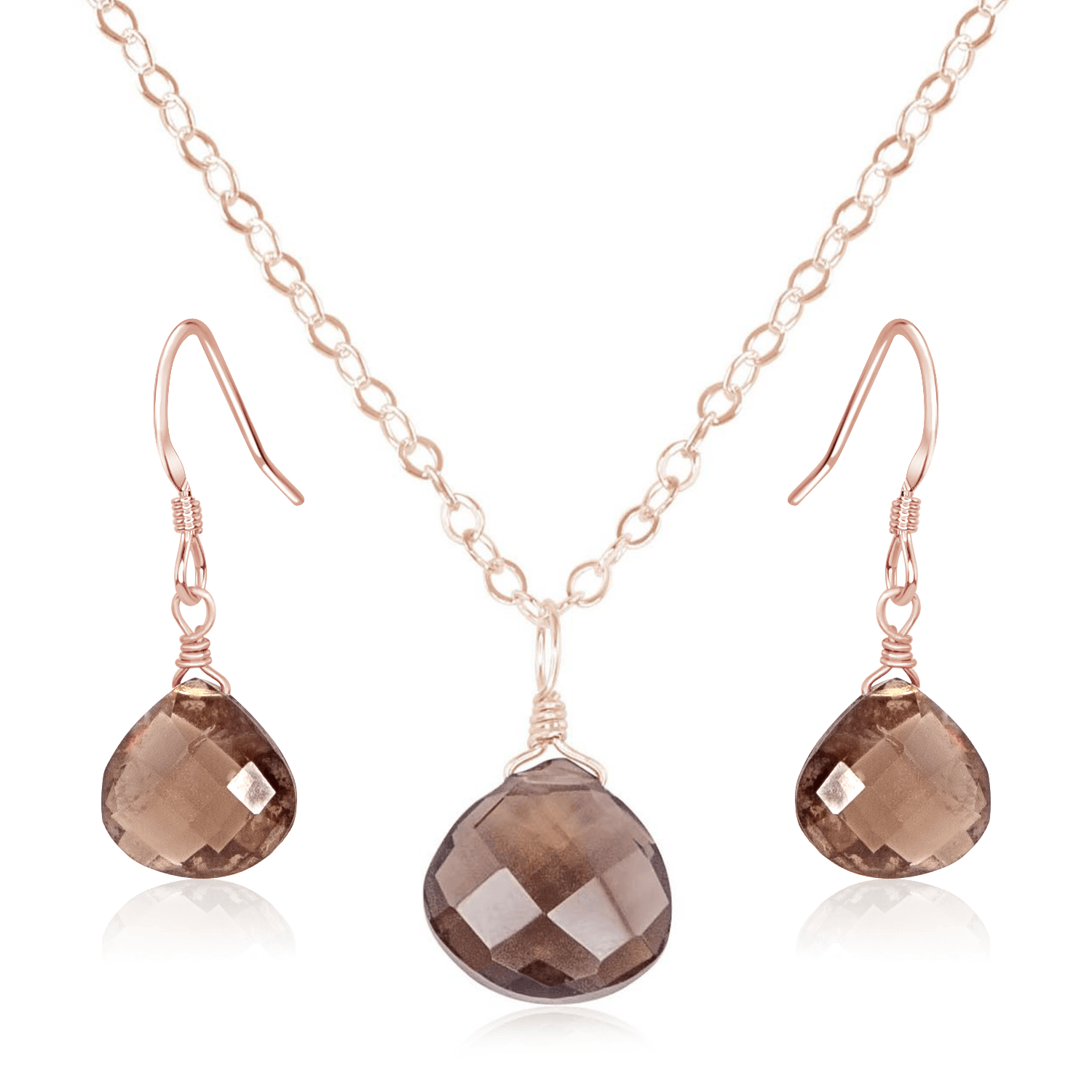 Elegant Smoky Quartz Teardrop Earrings and Necklace Set for Women - Perfect for Weddings, Parties & Everyday Wear