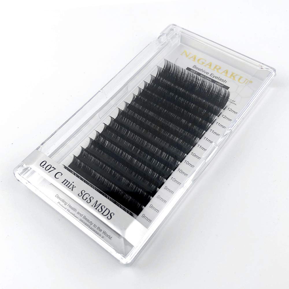 NAGARAKU Professional Laser Beehive Eyelash Extensions - Matte Black Individual Clusters, 16 Rows, 7-15mm Mix Length, 0.12mm Thickness, C Curl - Long Lasting Salon Quality Eyelash Makeup for Volume & Dramatic Look - Perfect for Weddings, Parties & Special Occasions