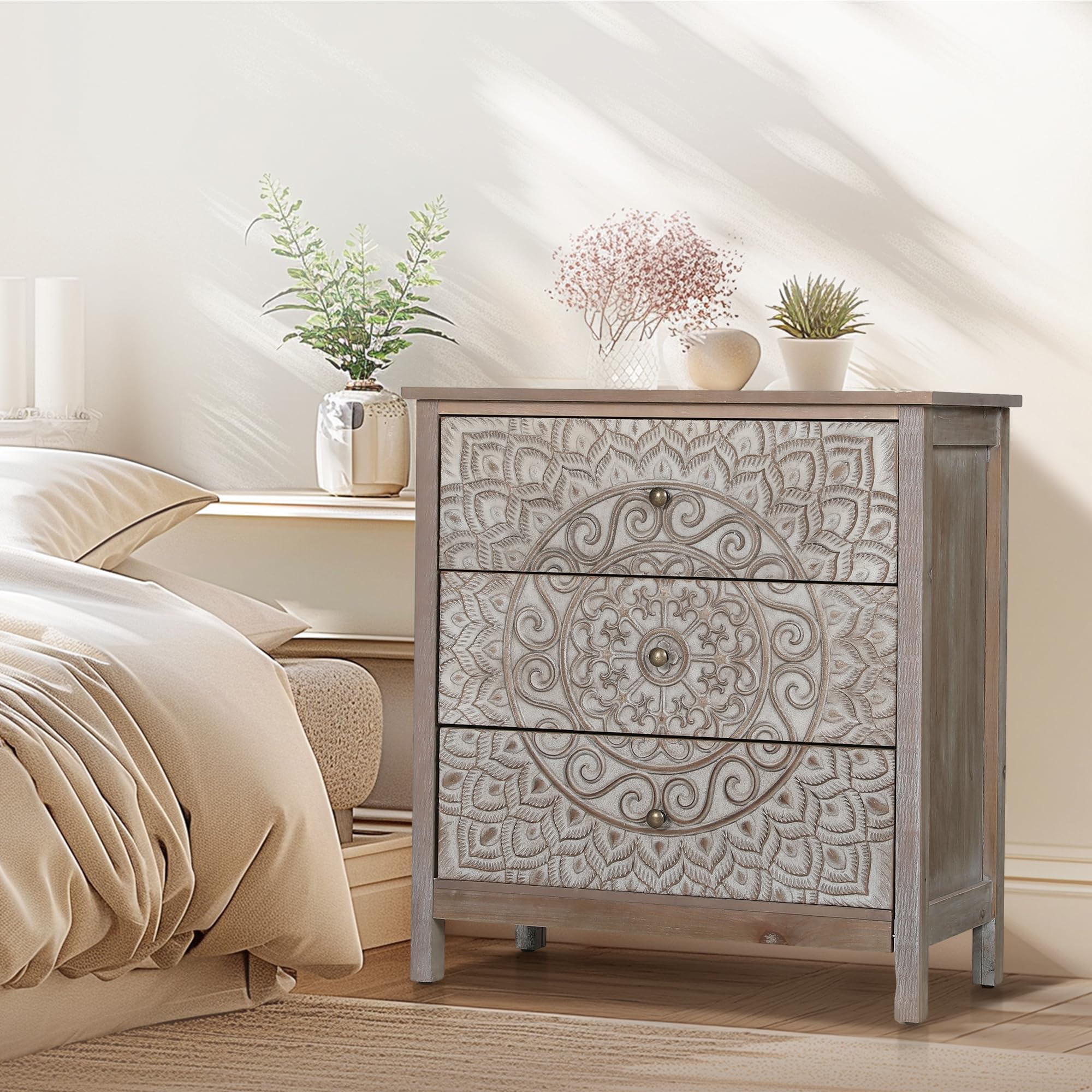 MAISON ARTS 3-Drawer Farmhouse Dresser - Solid Wood Bedroom Chest with Rustic Legs | Perfect for Living Room, Hallway, Entryway & Nightstand Storage | Organize Clothes, Linens & Home Decor