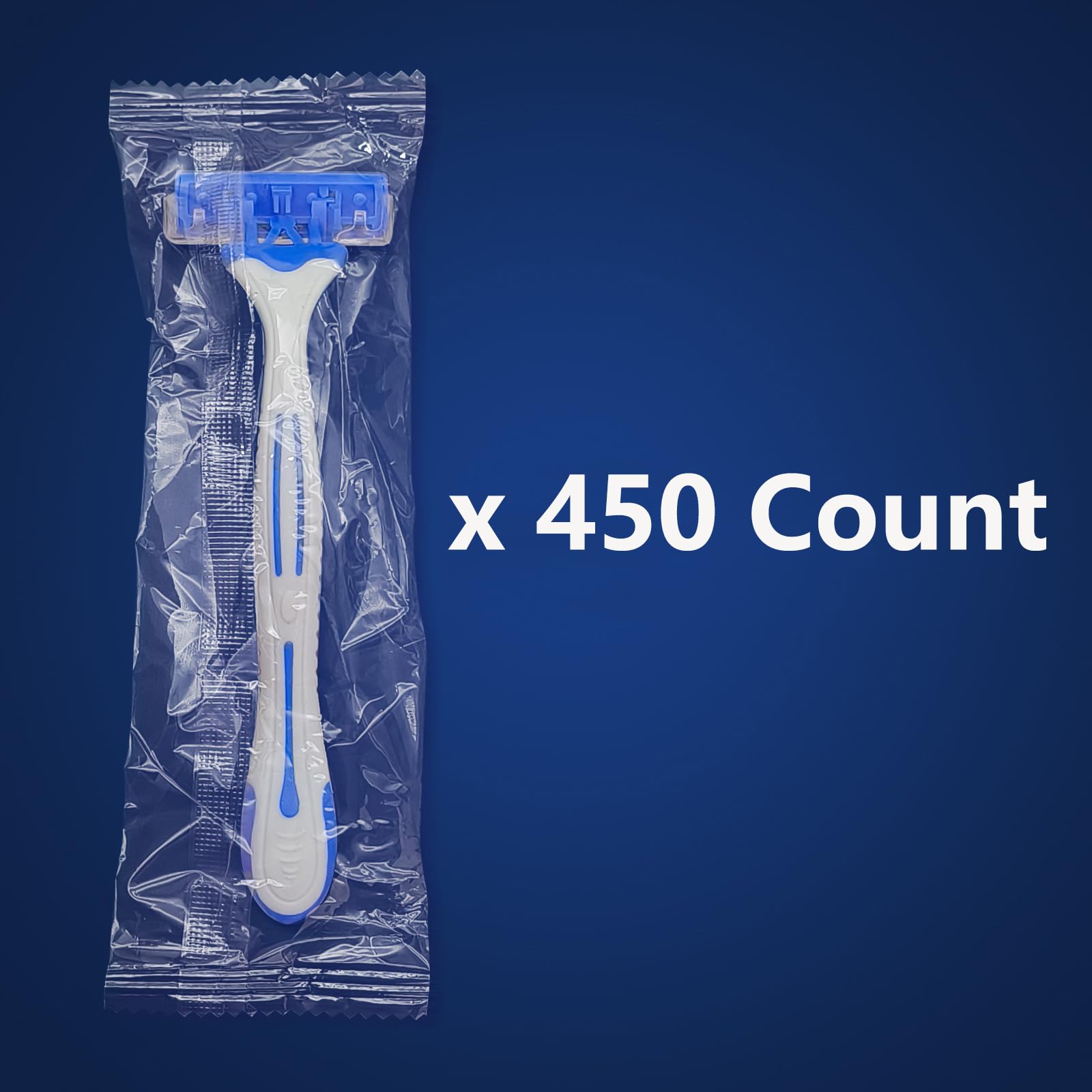 450 Pack Kheoxusa 3-Blade Disposable Razors - Individually Wrapped, Triple Blade Shaving Razors for Men & Women - Perfect for Travel, Hotels, Airbnb, Tattoo Aftercare, Gyms & Emergency Kits (Grey Blue)