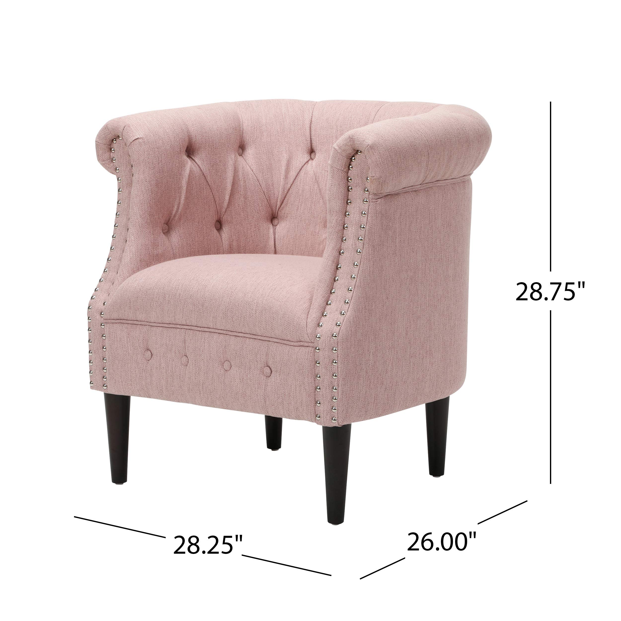 GDFStudio Petite Tufted Fabric Chair and Ottoman Set in Light Blush & Dark Brown - Compact Living Room Furniture for Small Spaces, Apartment Decor, Cozy Reading Nook Accent Chair