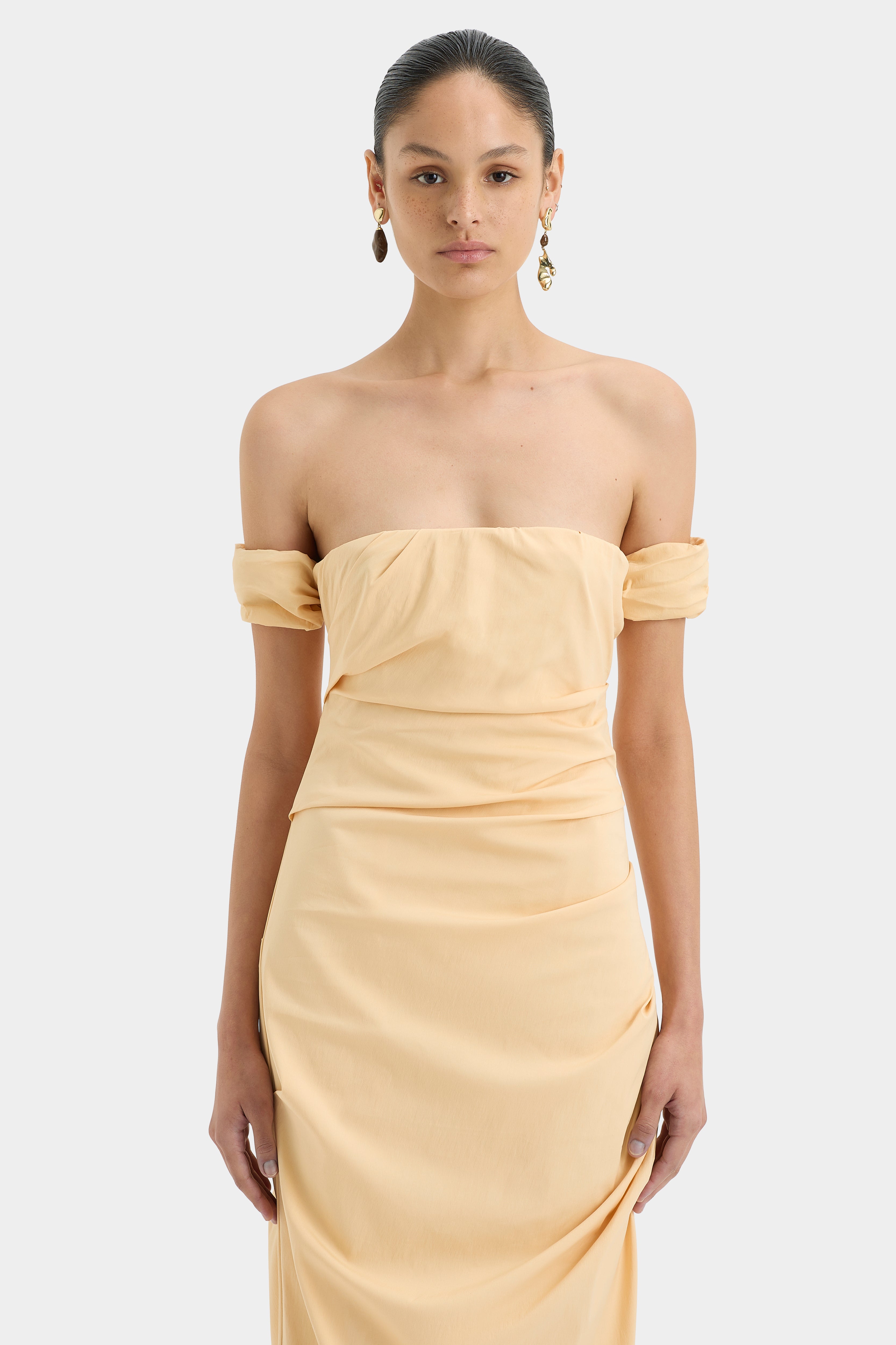 Elegant Carmen Draped Gown - Women's Formal Evening Dress for Prom, Wedding & Special Occasions