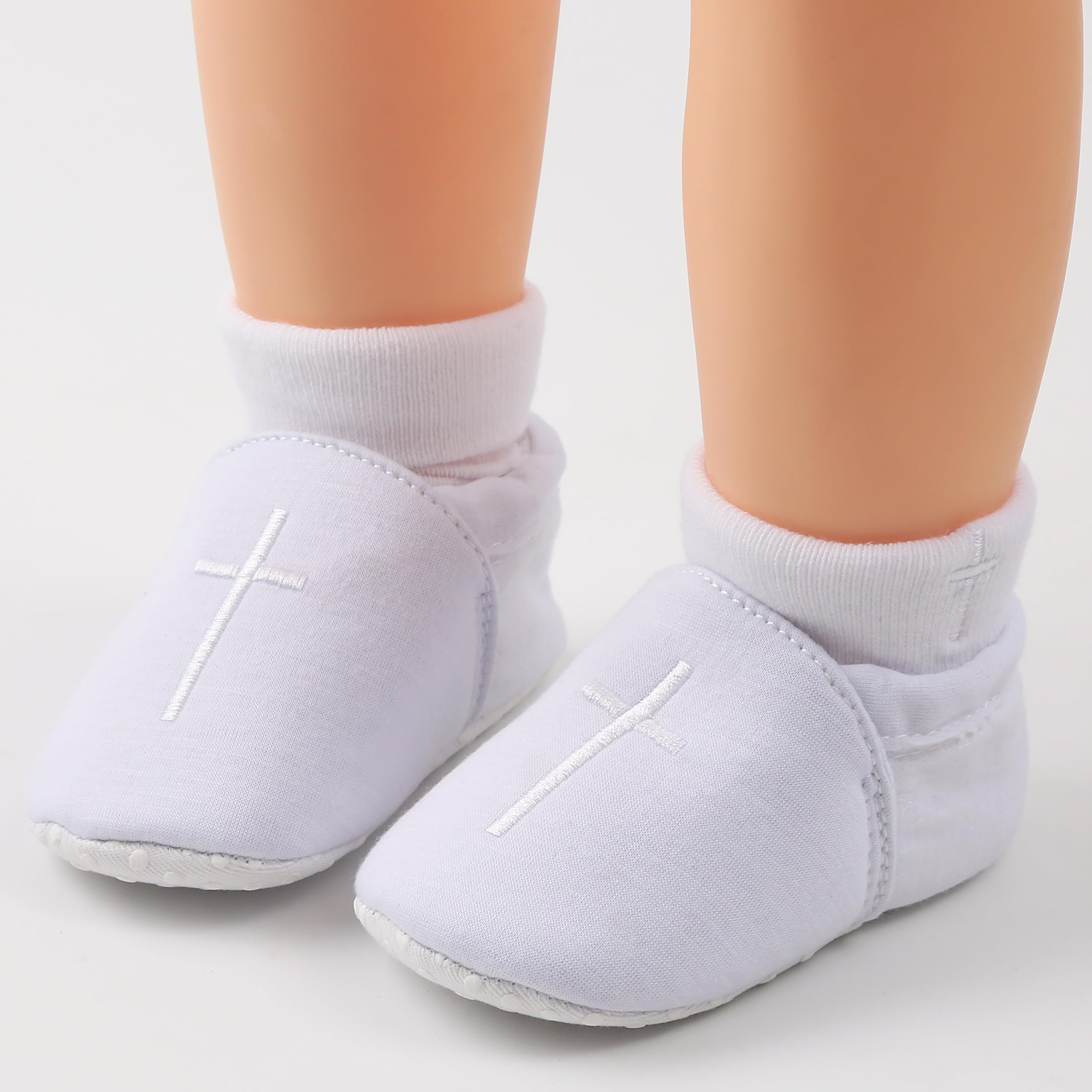 White Embroidered Cross Baby Baptism Shoes - Christening, First Communion & Easter Shoes for Newborns, Infants & Toddlers - Soft Crib & First Walking Shoes for Church & Special Occasions