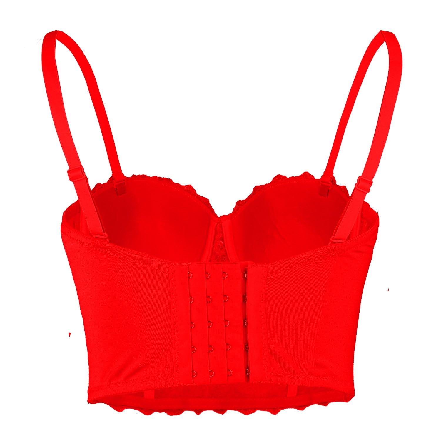 ELLACCI Women's Sexy Red Lace Rhinestone Bustier Crop Top - Mesh Corset Bra for Clubwear, Date Night & Boudoir Photography