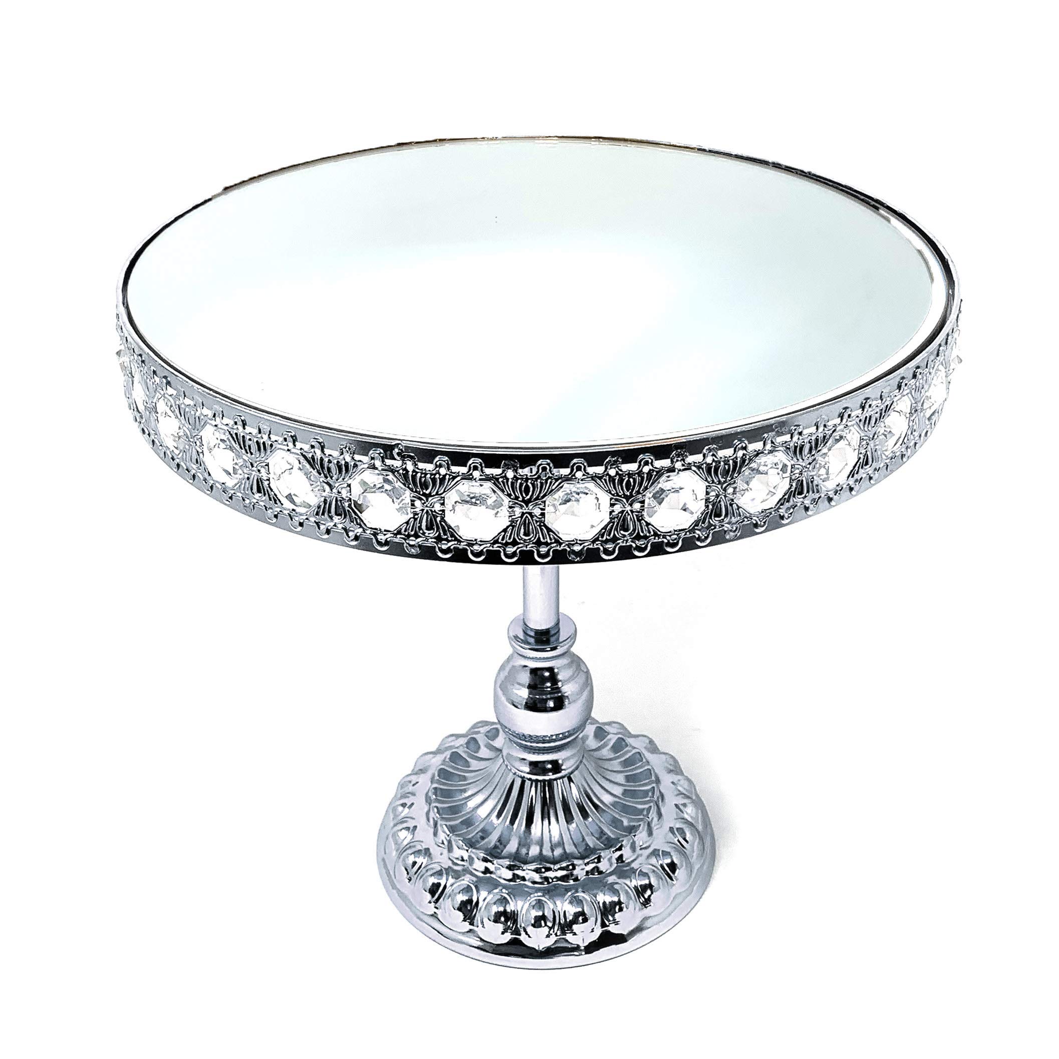 Allgala 3-Piece Silver Chrome Plated Crystal Dessert Stand Set with Mirror Plate - Elegant Cake & Cupcake Display for Weddings, Parties, and Tea Time (HD89209)