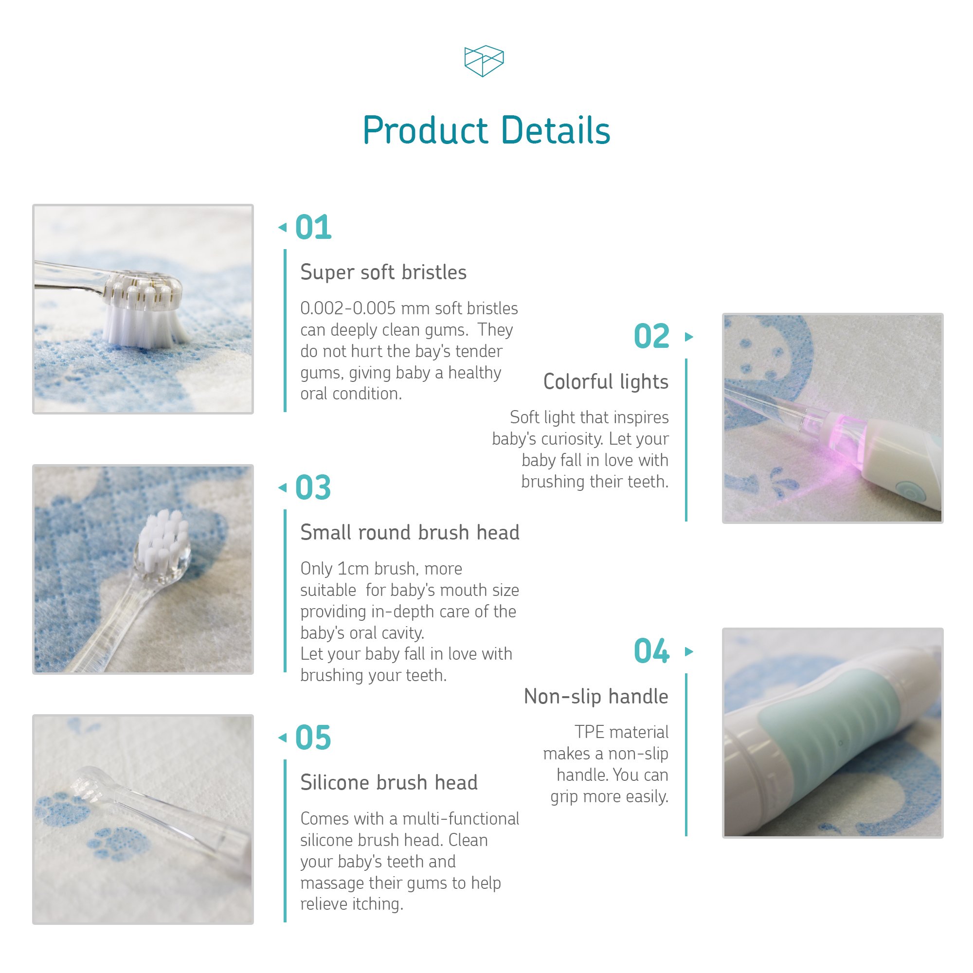 Little Martin's Baby Electric Toothbrush for Kids - Soft Sonic Toothbrush with LED Light & 2-Minute Auto Timer - Gentle Vibrating Brush for Infants & Toddlers - Includes Silicone Teether & Replacement Brush Heads - Perfect for Teething Babies & Early Dental Care Training