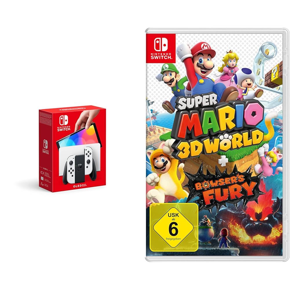 Nintendo Switch OLED Model - White Console with Super Mario 3D World + Bowser's Fury Bundle | Portable Gaming System for Home & Travel | Family-Friendly Video Game Entertainment