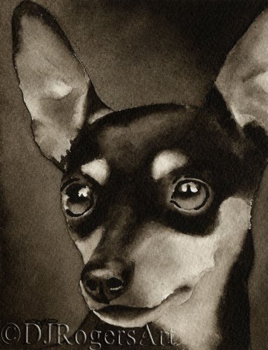 Miniature Pinscher Sepia Watercolor Art Print - Handmade Dog Portrait Wall Decor by Artist DJ Rogers - Perfect for Pet Lovers Home, Office & Gift Giving