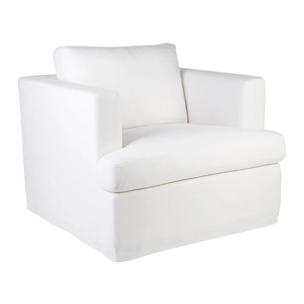 Berkshire Slip Cover Arm Chair - White Linen Fabric Upholstered Living Room Accent Chair for Home, Office & Lounge Decor