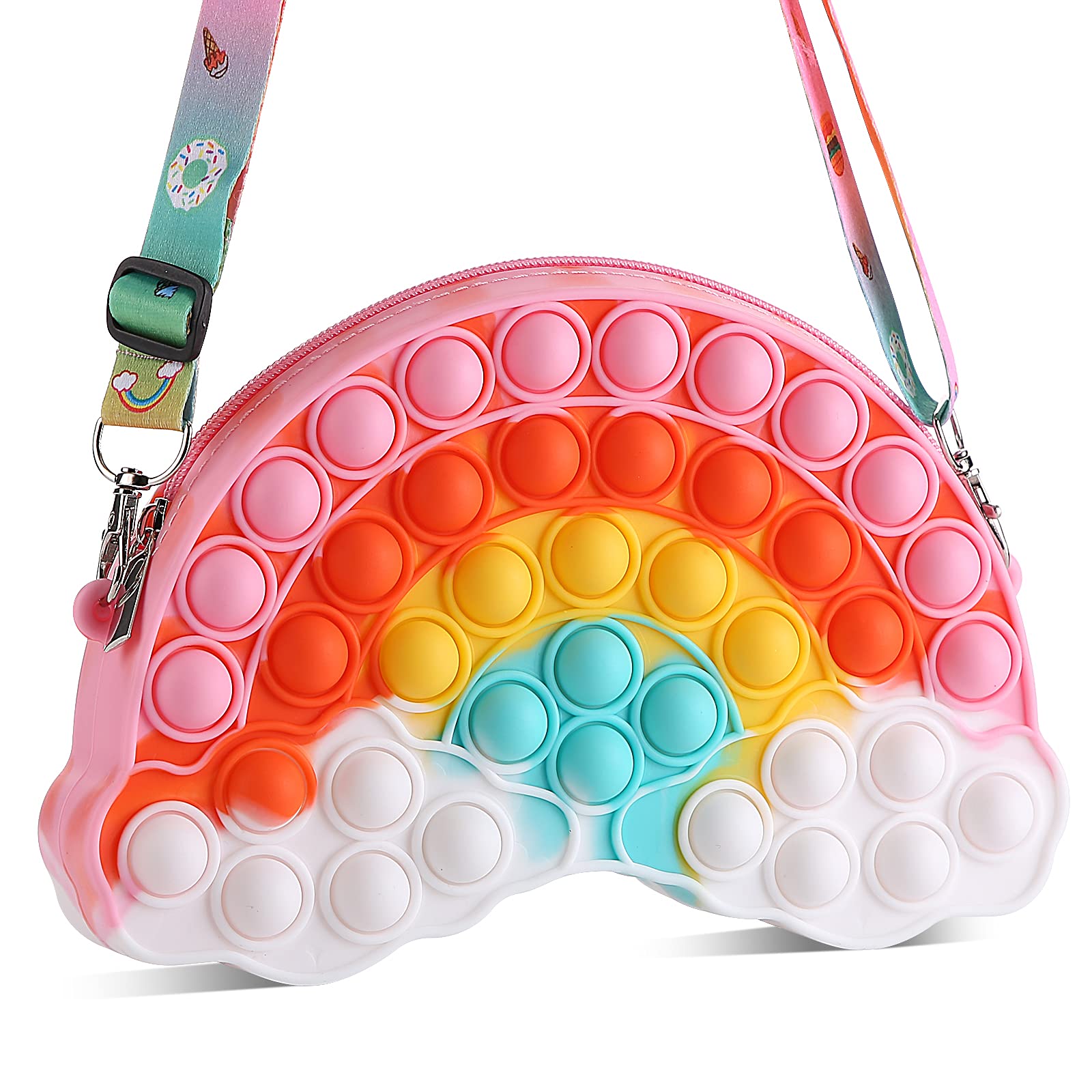 Rainbow Clouds Pop Shoulder Purse - Sensory Fidget Toy Bag for Girls & Women, ADHD Anxiety Stress Relief, Easter Gifts (Great for School, Travel & Daily Use)