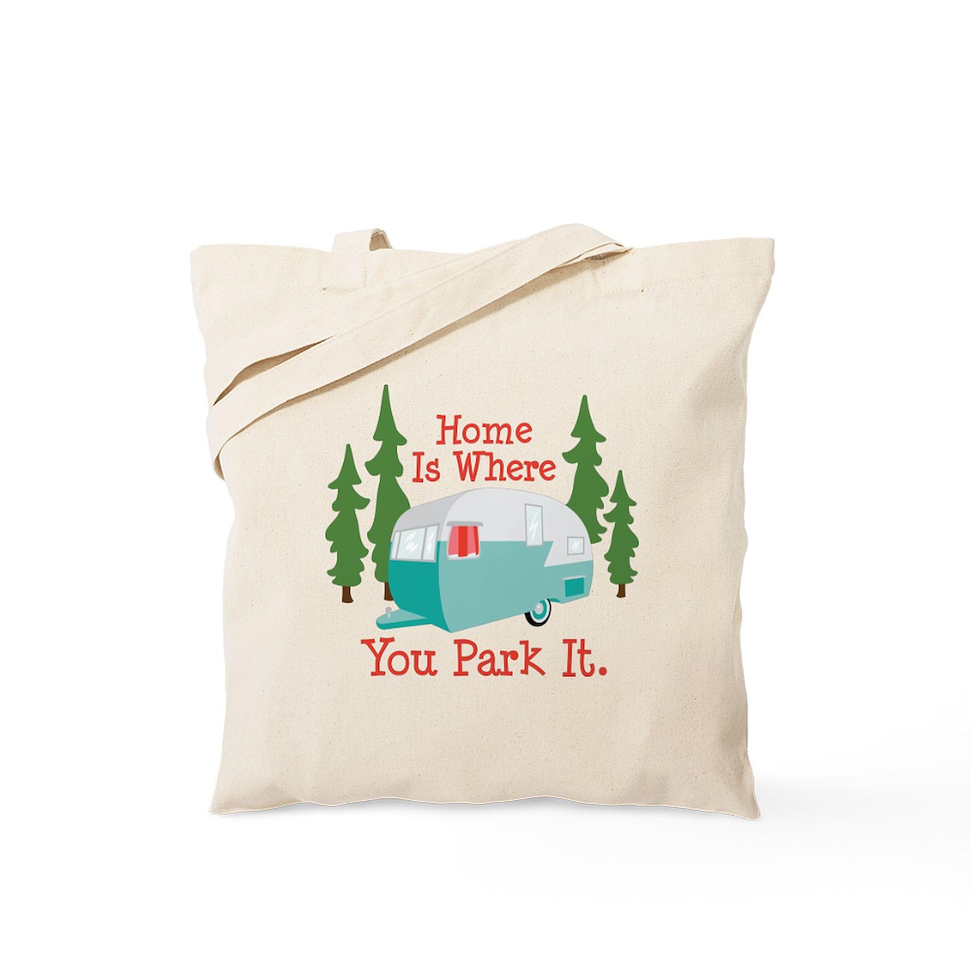 Home Is Where You Park It - Natural Canvas Reusable Shopping Tote Bag | Eco-Friendly Grocery Bag for RV Camping, Beach Trips & Farmers Market