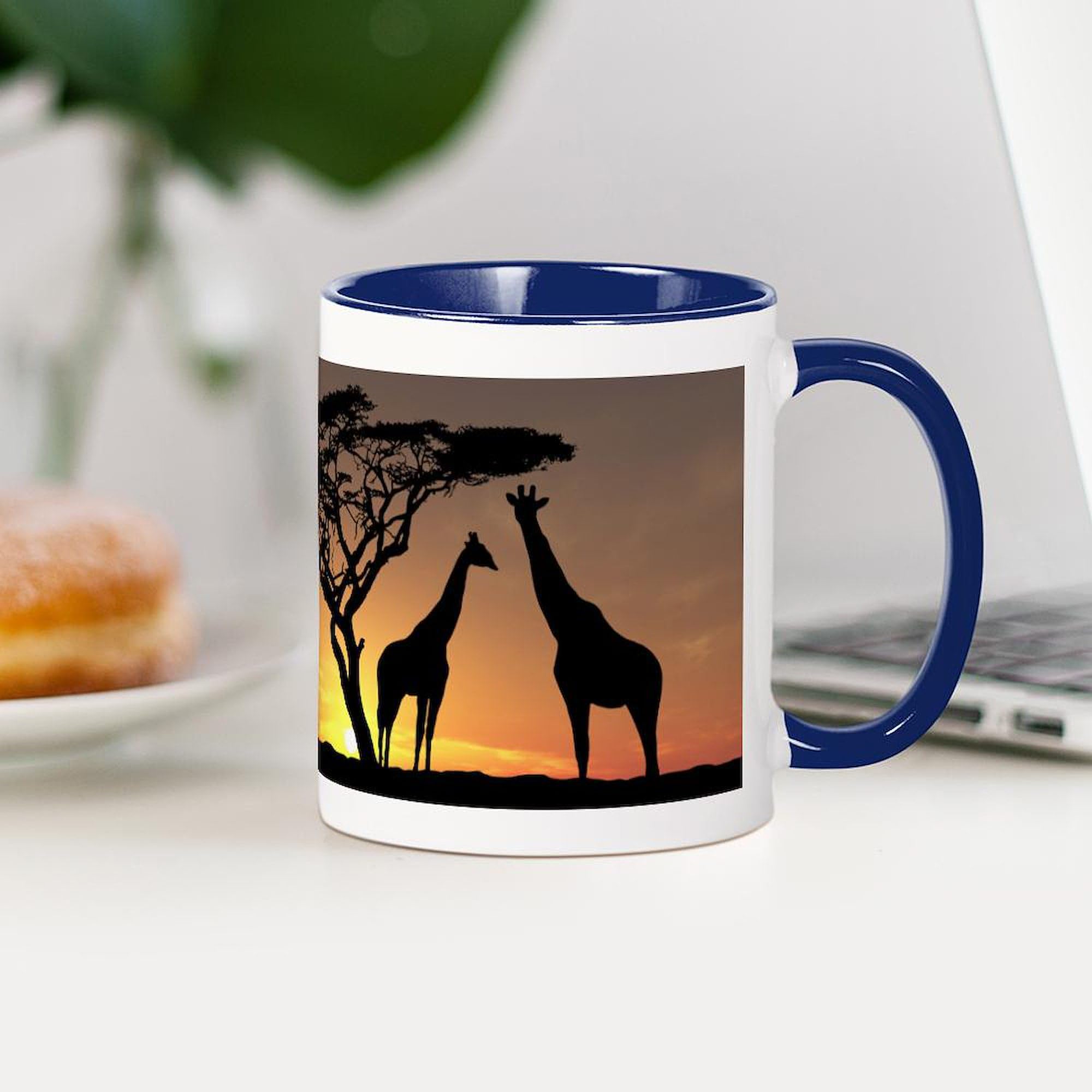 Giraffes In The Sunset Ceramic Coffee Mug 11 oz (325 ml) - Perfect for Tea, Hot Chocolate & Office Use - Durable & Dishwasher Safe