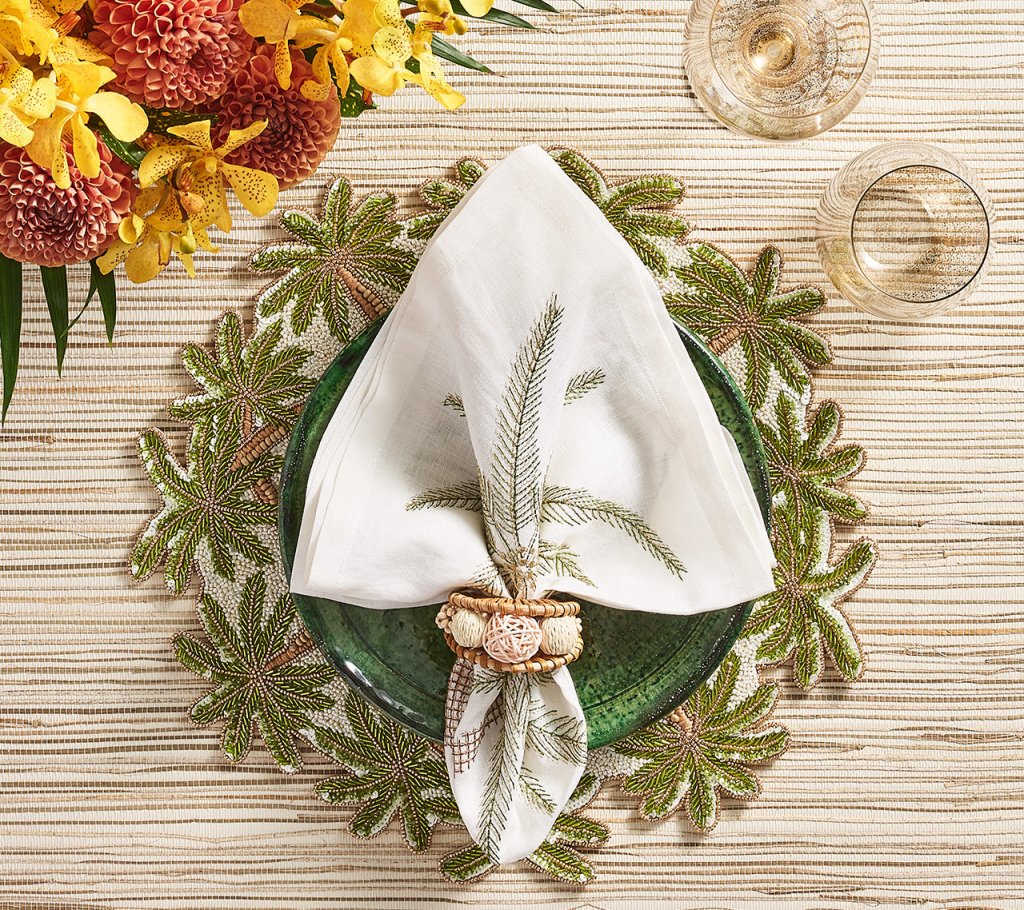 Oasis Placemat Set of 2 - Elegant Ivory, Green & Gold Table Mats for Dining, Kitchen Decor & Special Occasions