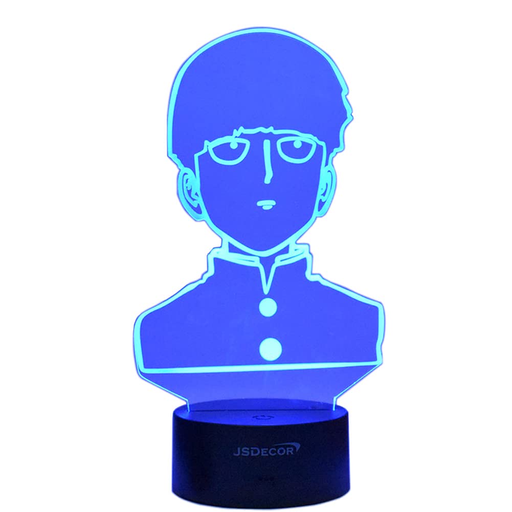 3D LED Anime Figure Night Light - Mob Psycho 100 Kageyama Shigeo USB Table Lamp with Adjustable Colors | Perfect for Desktop Decor, Manga Lover Gifts, Bedroom Lighting & Christmas Presents for Young Men