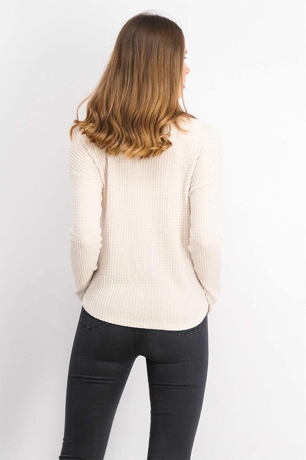Juniors' Brown Henley Waffle Knit Top - Medium Size | Casual Wear, Layering, Everyday Comfort