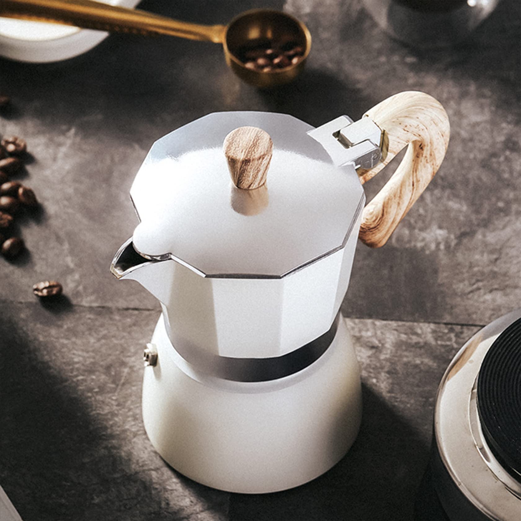 Modern MS Moka Pot - 6 Cup Stovetop Espresso Maker for Camping & Home Use