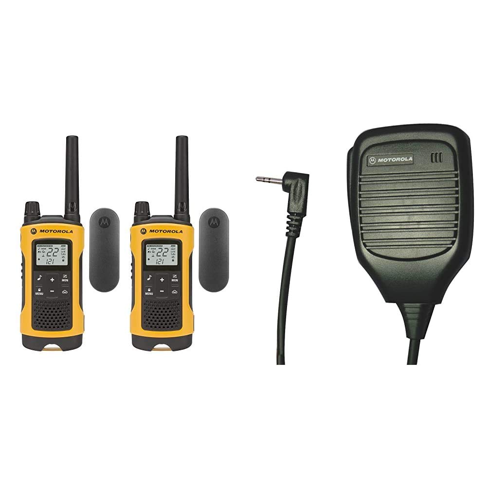 Motorola Talkabout T402 Rechargeable Two-Way Radios (2-Pack) with 53724 Remote Speaker Mic (Black) - Perfect for Outdoor Adventures, Hiking, Camping & Emergency Communication
