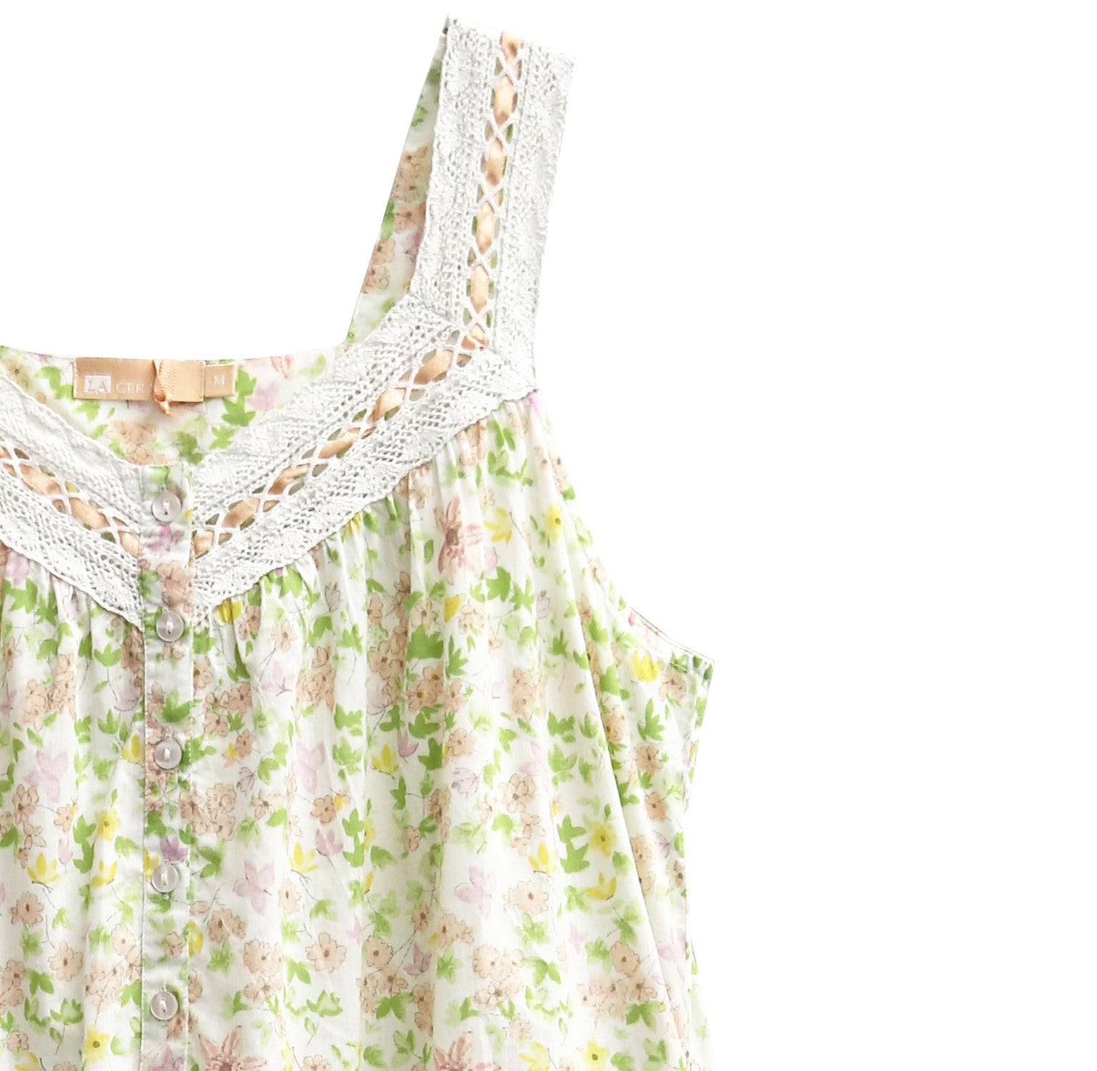 100% Cotton Lace Trim Flounce Gown White Lime Floral Print - Elegant Summer Dress for Beach Wedding, Party & Special Occasions