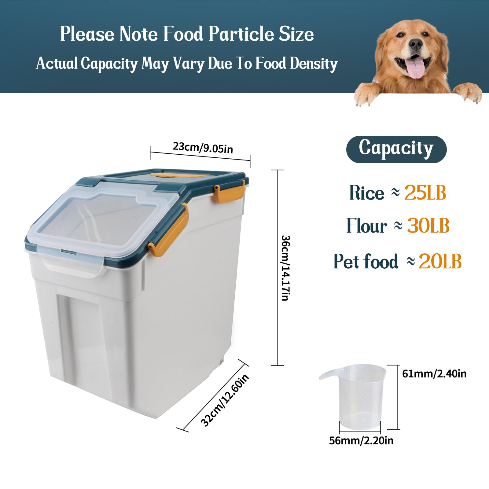 25lb Large Airtight Flour Storage Container with Wheels - 4 Pack BPA-Free Food Storage Bins with Seal Locking Lid & Measuring Scoop - Perfect for Flour, Rice, Grains, Cereal - Ideal for Kitchen Pantry Organization & Bulk Food Storage (Blue)