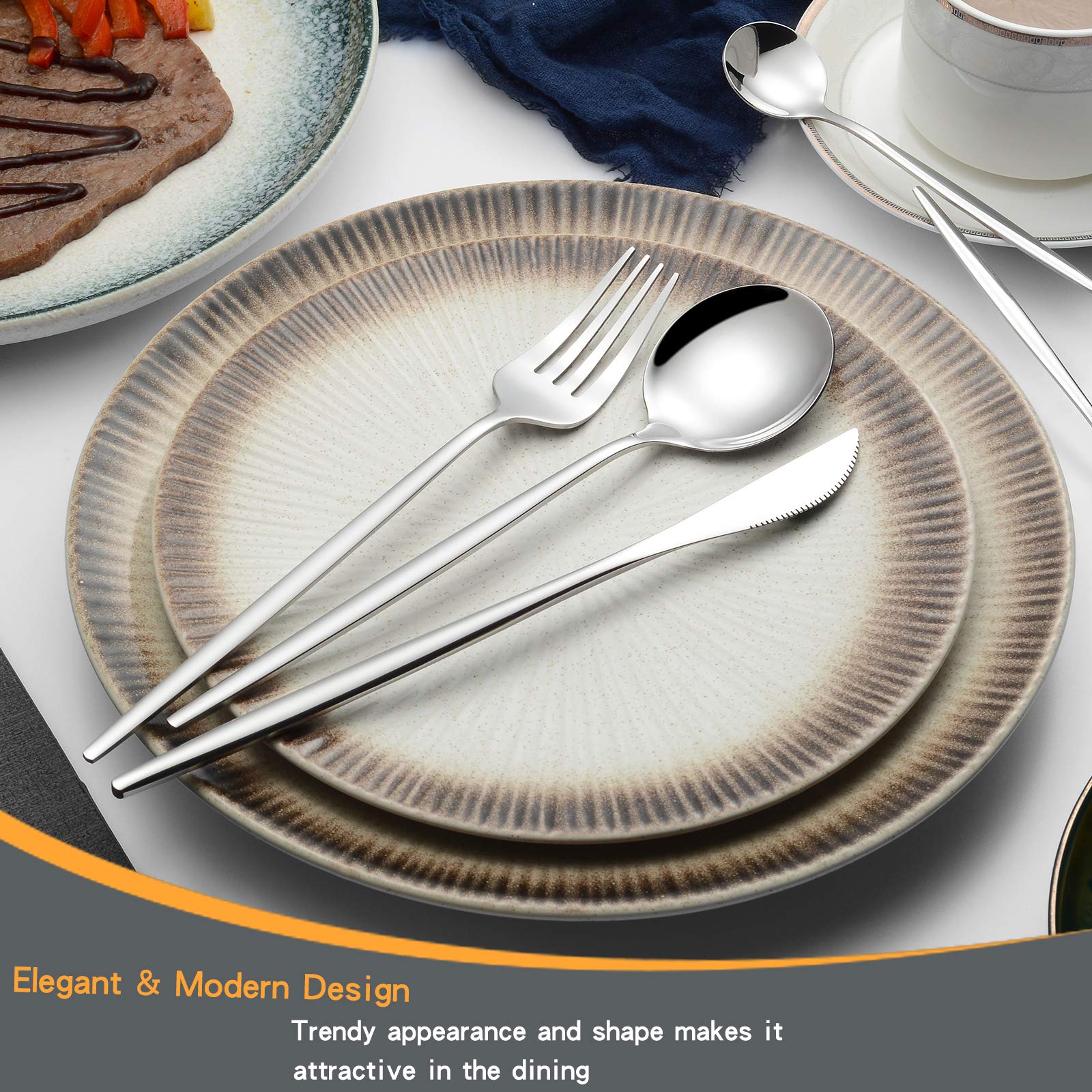20-Piece Stainless Steel Flatware Set for 4 - Modern Mirror Finish Silverware with Long Forks, Spoons & Knives - Dishwasher Safe Cutlery Set for Home, Restaurant & Dinner Parties - Elegant Tableware by LaienLife