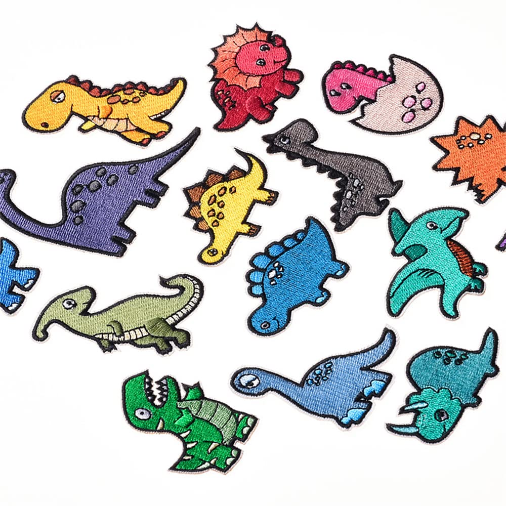 15 Pcs Iron On Embroidered Dinosaur Patches - Assorted Sizes Applique Kit for DIY Clothes, Jackets, Backpacks & Jeans - Perfect for Kids' Crafts, Costume Design & Fashion Upcycling (Dinosaur3)
