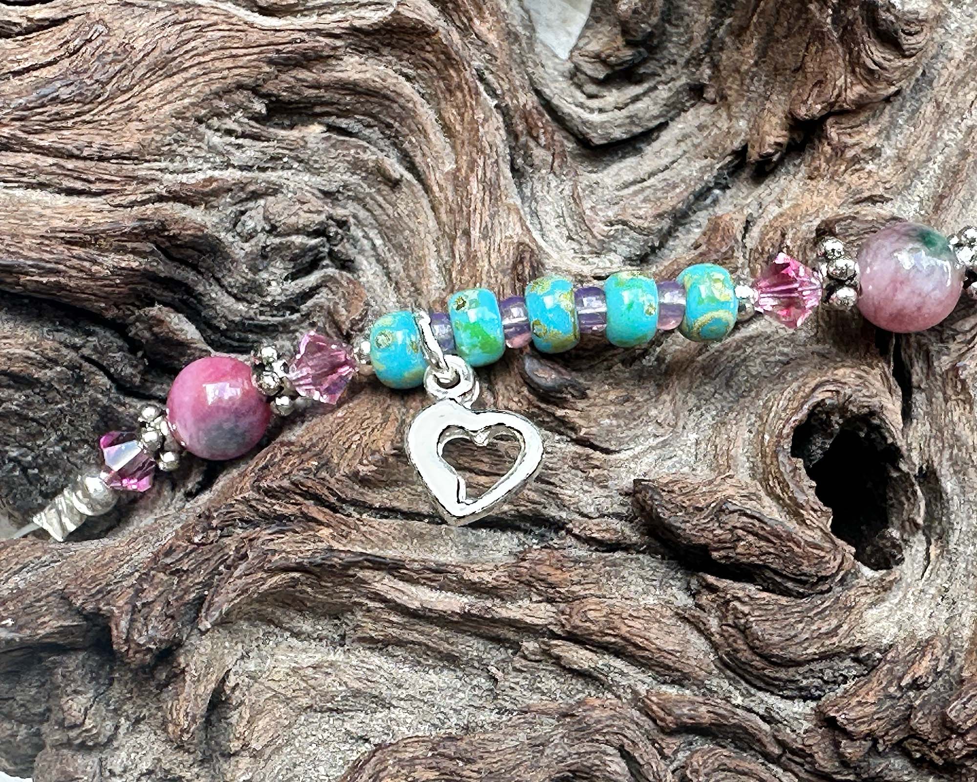 10 Turquoise Pink Rhodonite Gemstone Beaded Anklet - Handmade Boho Chic Adjustable Ankle Bracelet for Women, Yoga, Beach & Festival Fashion Accessory