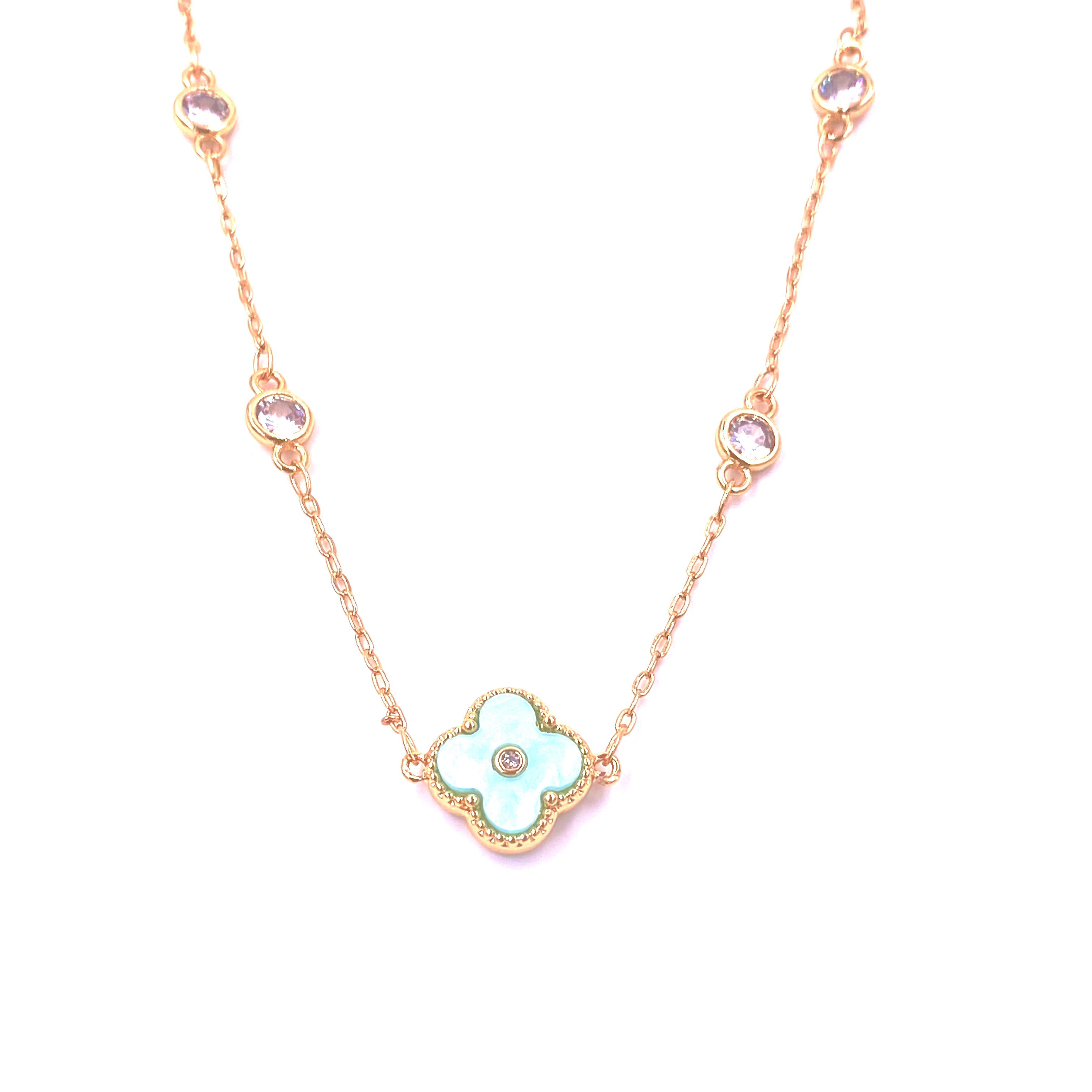 Ashley Gold Stainless Steel Gold Plated CZ Clover Necklace for Women - Elegant Four Leaf Clover Pendant Jewelry Gift for Birthday, Anniversary & Special Occasions