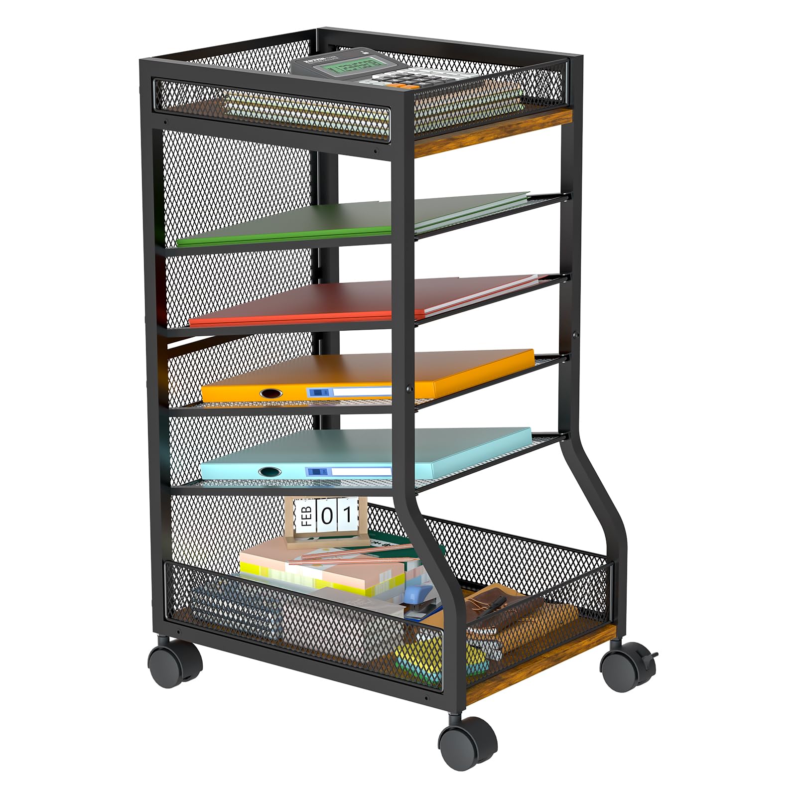 Keomaisyto 6-Tier Standing File Organizer - Slim Rolling File Cart with Wheels & Sliding Mesh Paper Trays | Under Desk File Holder for Office, Home & Study Organization | Perfect for Document Storage, Mail Sorting & Workspace Decluttering