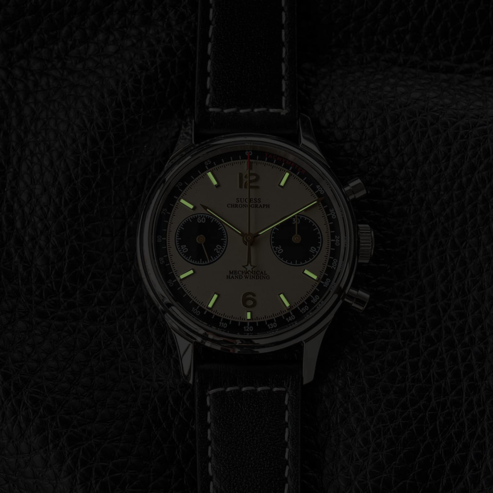 Sugess ST1901 Men's Mechanical Chronograph Watch - Hand Wind Movement, Panda Dial, 5ATM Waterproof, Sapphire Crystal, Military Pilot Style with Leather Strap - Perfect for Business, Casual Wear & Outdoor Adventures