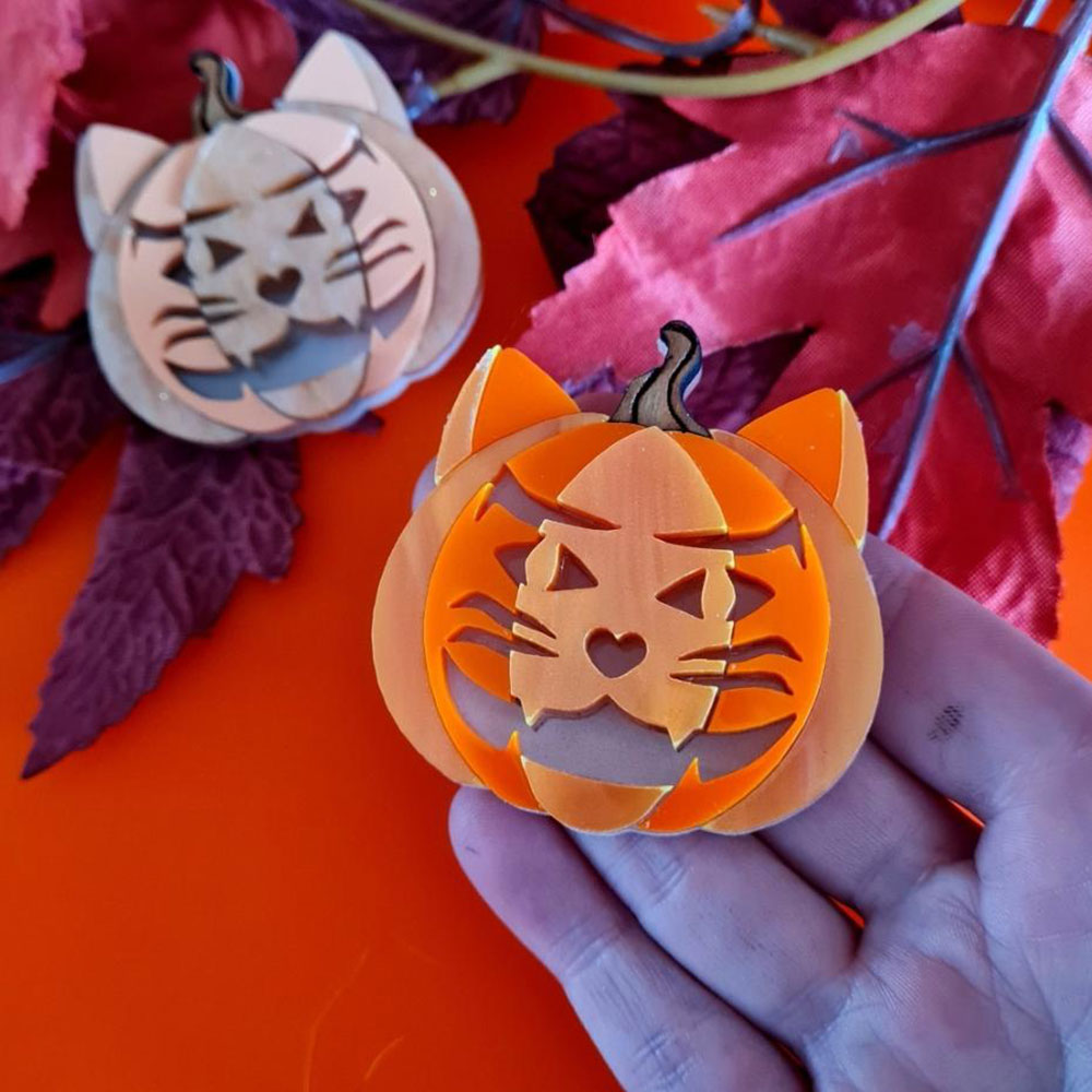 Cherryloco Cat O Lantern Halloween Necklace - Cute Pumpkin Cat Pendant Jewelry for Women - Perfect for Halloween Parties, Cosplay & Gift Giving