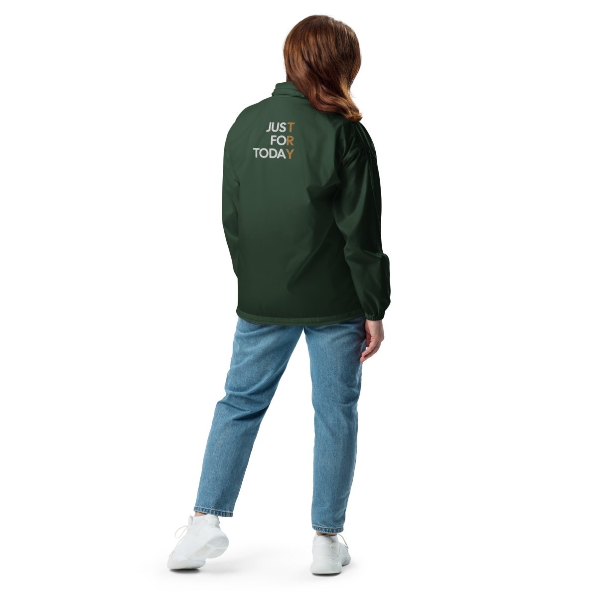 Just for Today Embroidered Windbreaker - Unisex Lightweight Jacket for Men & Women - Perfect for Outdoor Activities, Running, Hiking & Casual Wear