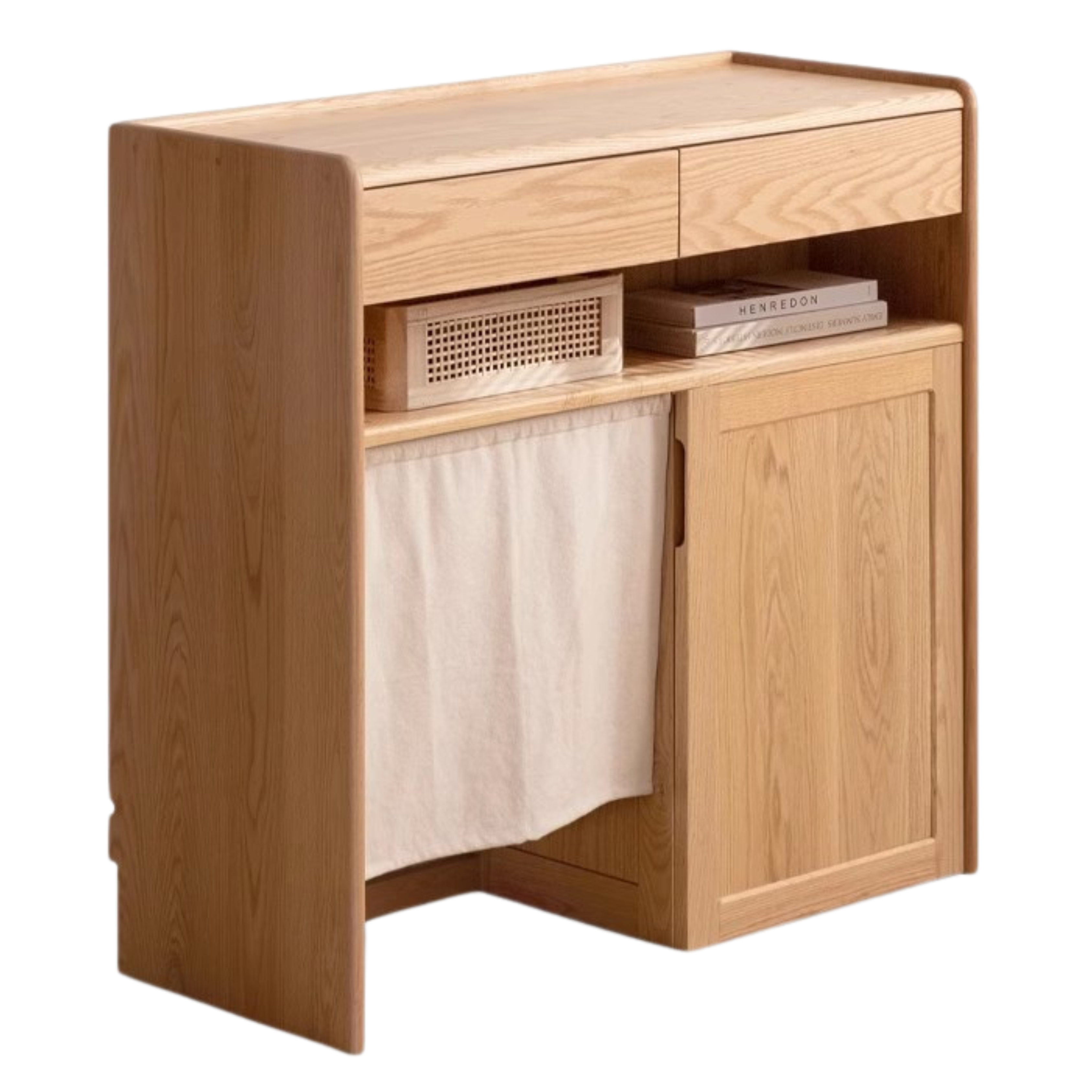 Solid Oak Wood Side Cabinet with Cat Pet Supplies Storage - Perfect for Living Room, Bedroom, or Entryway Organization - Compatible with Robot Vacuum Cleaners