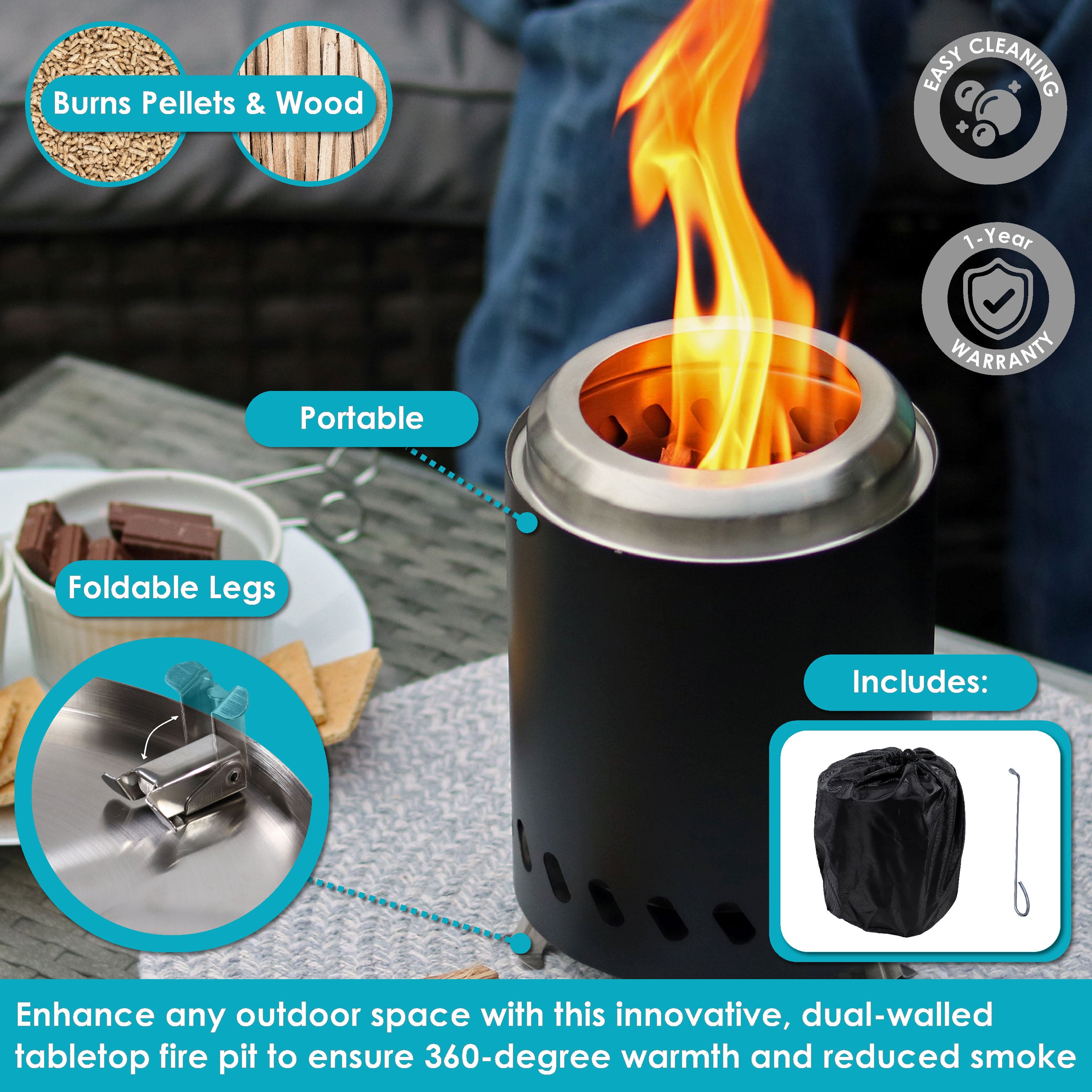 Sunnydaze Portable Tabletop Smokeless Fire Pit with Carry Bag & Poker - Perfect for Camping, Backyard, Patio & Outdoor Gatherings