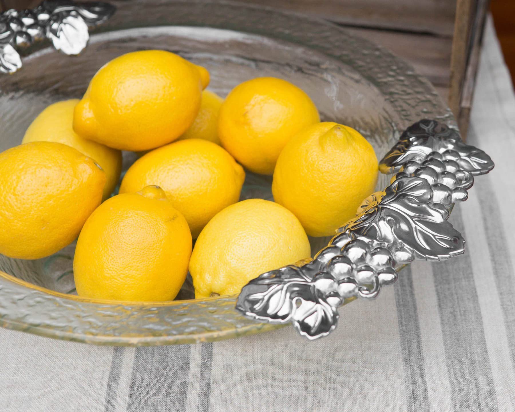 Arthur Court Designs 16 Inch Grape Pattern Glass & Aluminum Salad Bowl - Elegant Serving Bowl for Parties, Entertaining & Holiday Gatherings