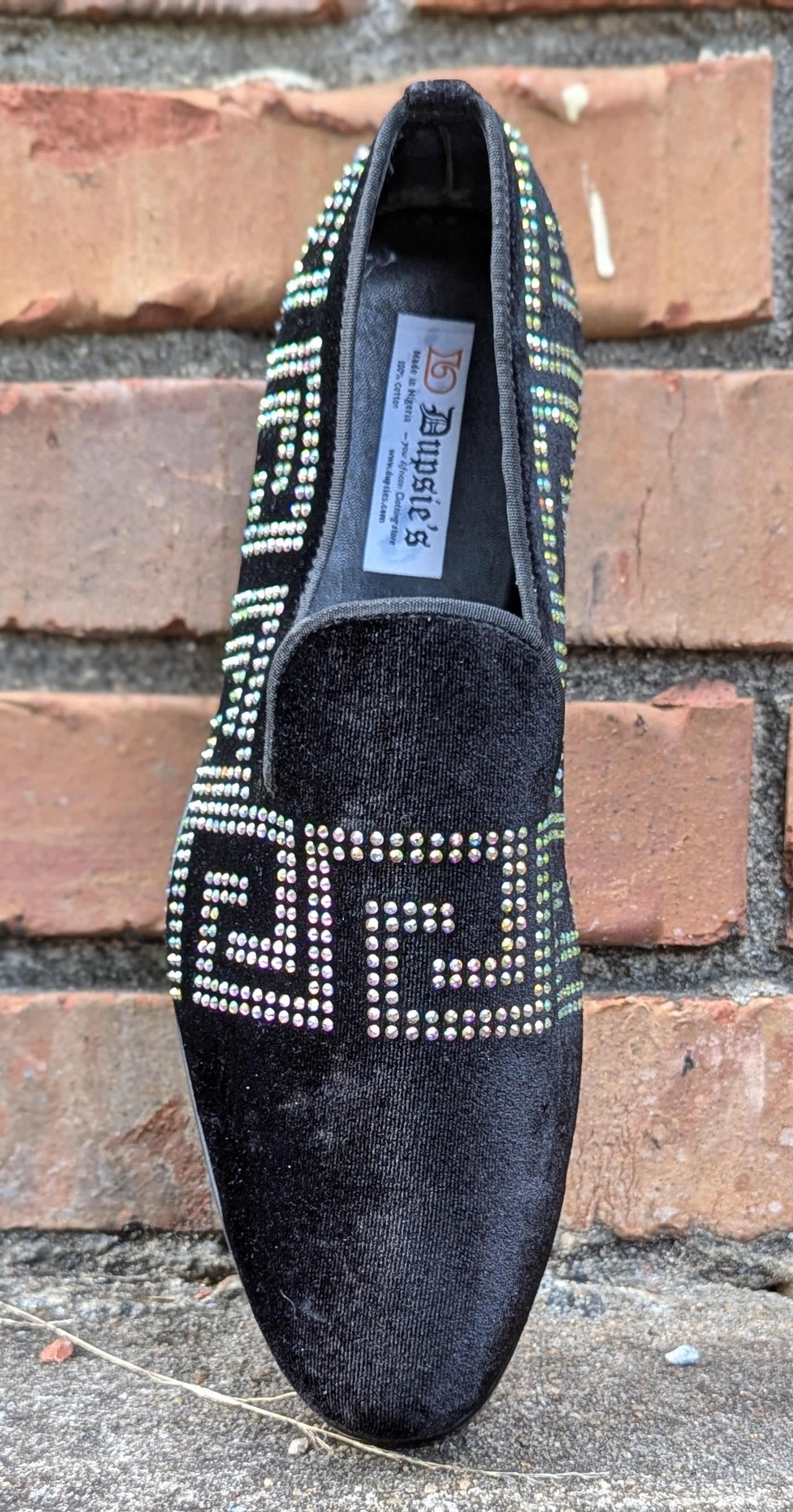 Dupsie's Black Imara Elegance Suede Loafers with Rhinestone Meander Patterns - Women's Comfortable Slip-On Shoes for Office, Party & Casual Wear DPSS452